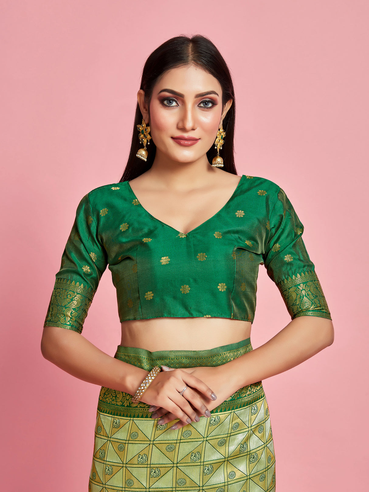 Mimosa Women's Woven Design Kanjivaram Art Silk Saree With Blouse Piece : SA00001260PSFREE