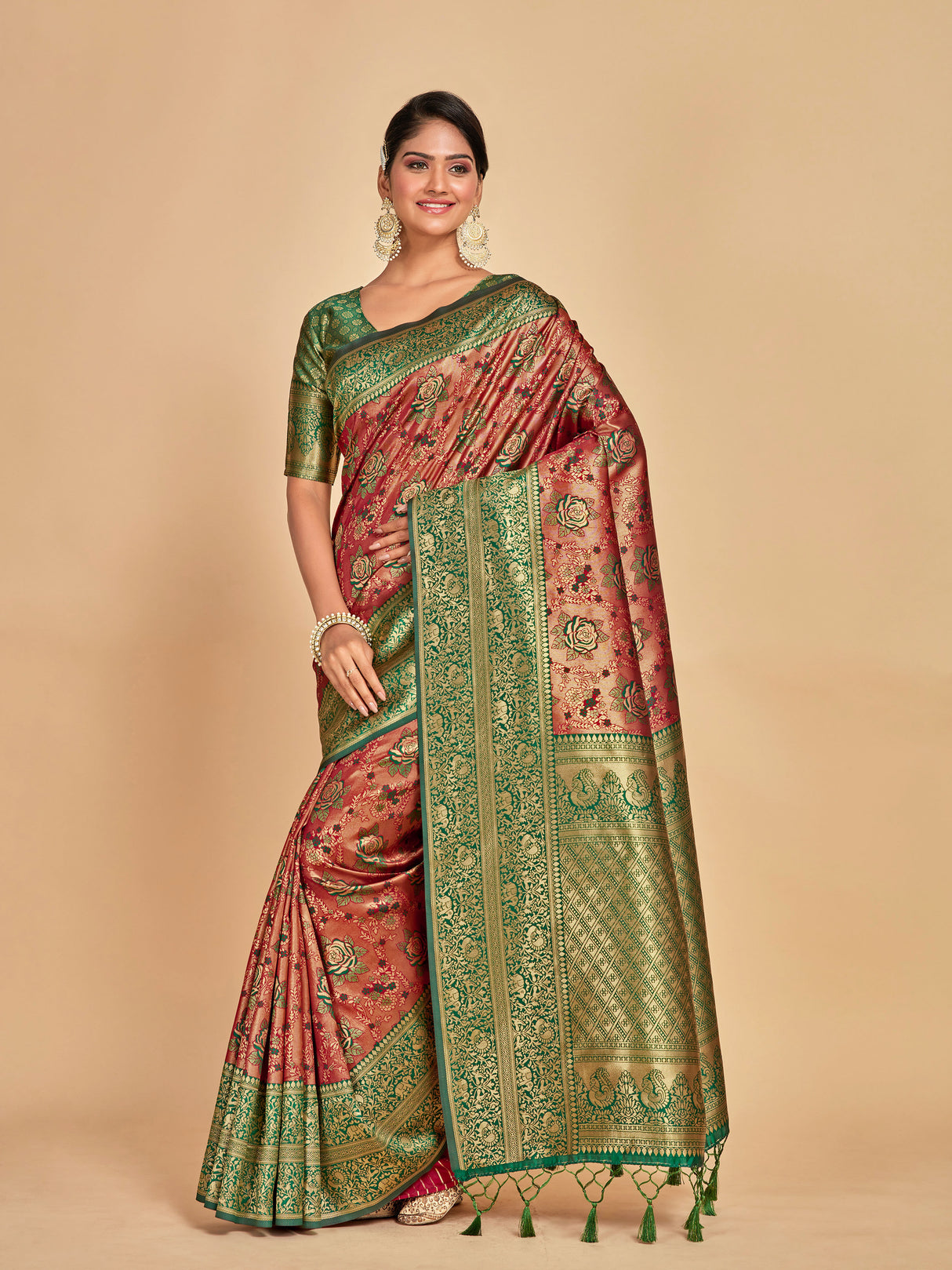 Mimosa Women's Woven Design Kanjivaram Art Silk Saree With Blouse Piece : SA00001261MRFREE