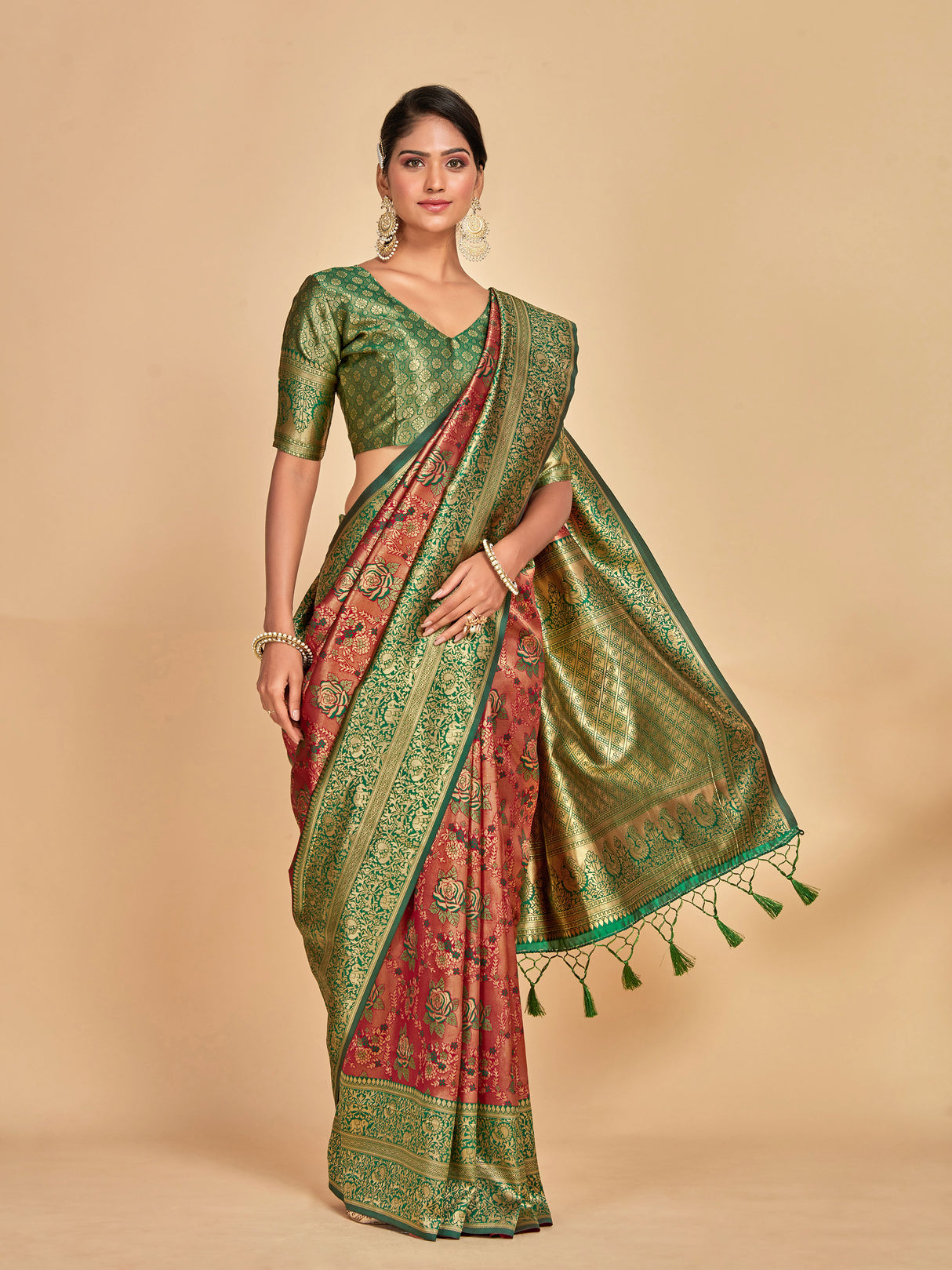 Mimosa Women's Woven Design Kanjivaram Art Silk Saree With Blouse Piece : SA00001261MRFREE