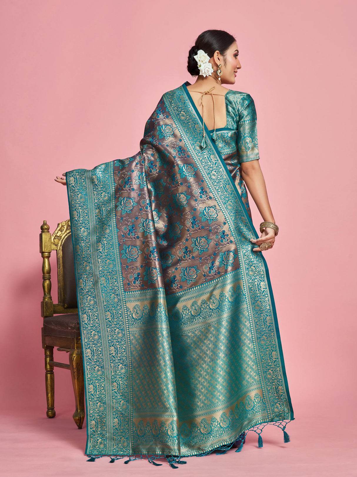 Mimosa Women's Woven Design Kanjivaram Art Silk Saree With Blouse Piece : SA00001261NVFREE