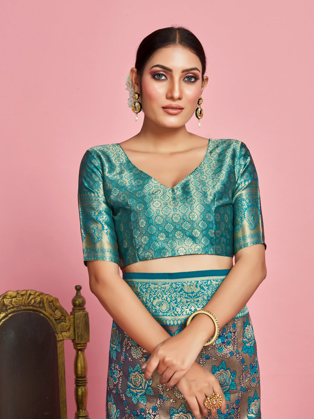 Mimosa Women's Woven Design Kanjivaram Art Silk Saree With Blouse Piece : SA00001261NVFREE