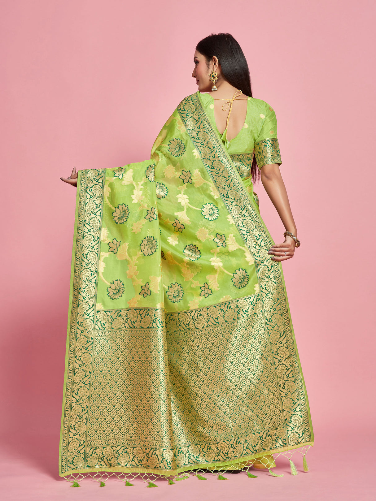 Mimosa Women's Woven Design Banarasi Linen Saree With Blouse Piece : SA00001273LRFREE