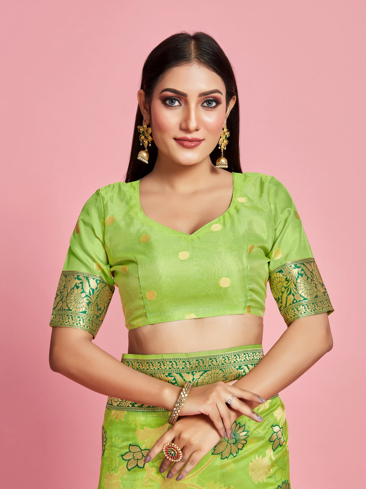 Mimosa Women's Woven Design Banarasi Linen Saree With Blouse Piece : SA00001273LRFREE