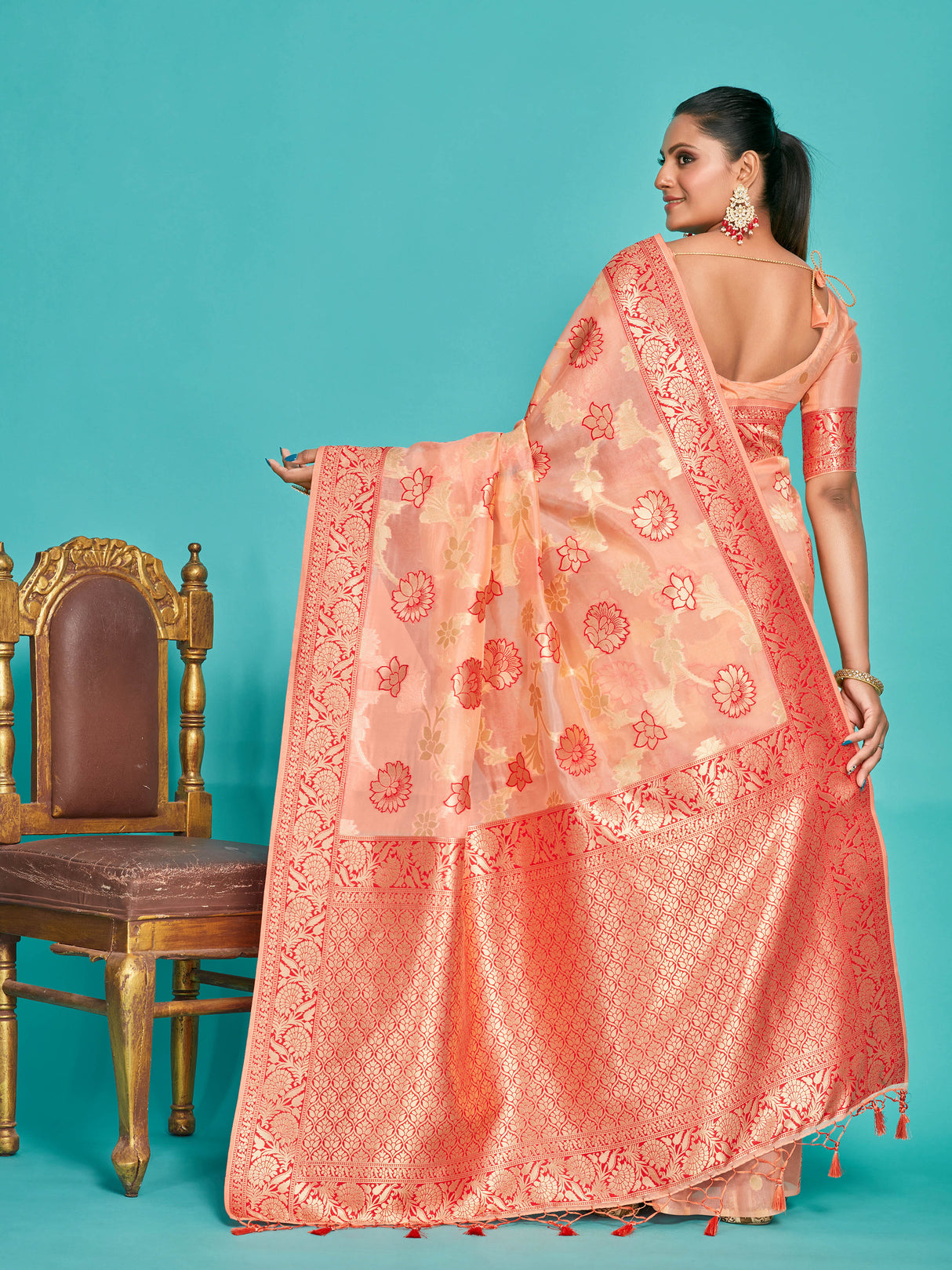 Mimosa Women's Woven Design Banarasi Linen Saree With Blouse Piece : SA00001273PCFREE