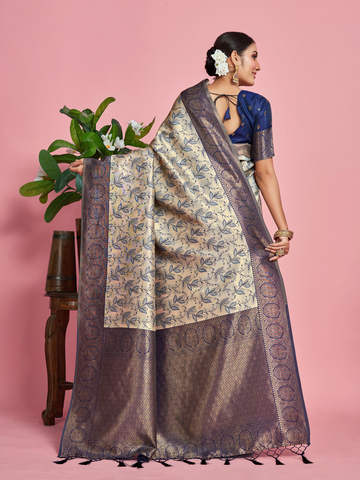 Mimosa Women's Woven Design Banarasi Art Silk Saree With Blouse Piece : SA00001274GYFREE