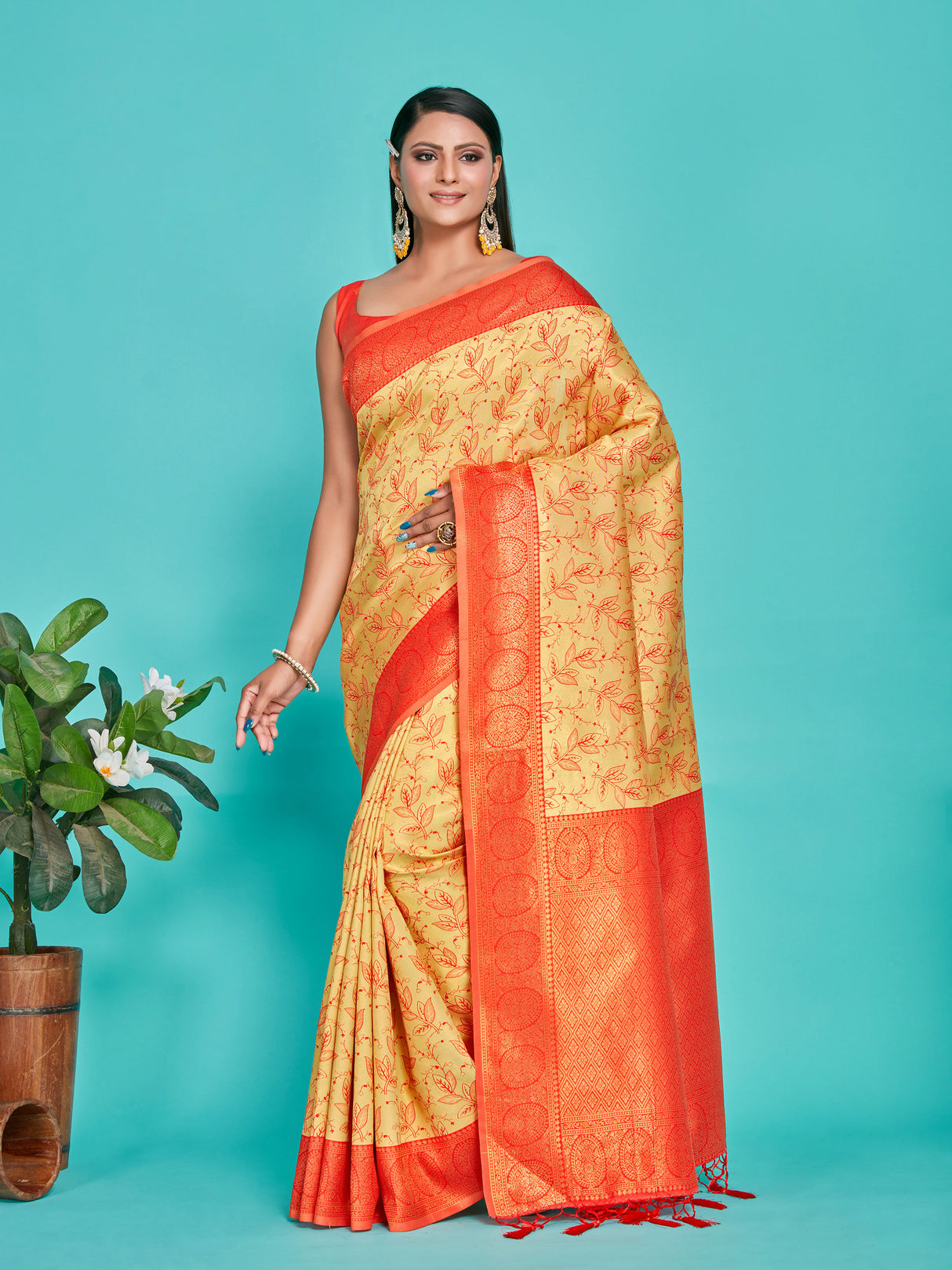 Mimosa Women's Woven Design Banarasi Art Silk Saree With Blouse Piece : SA00001274YLWFREE