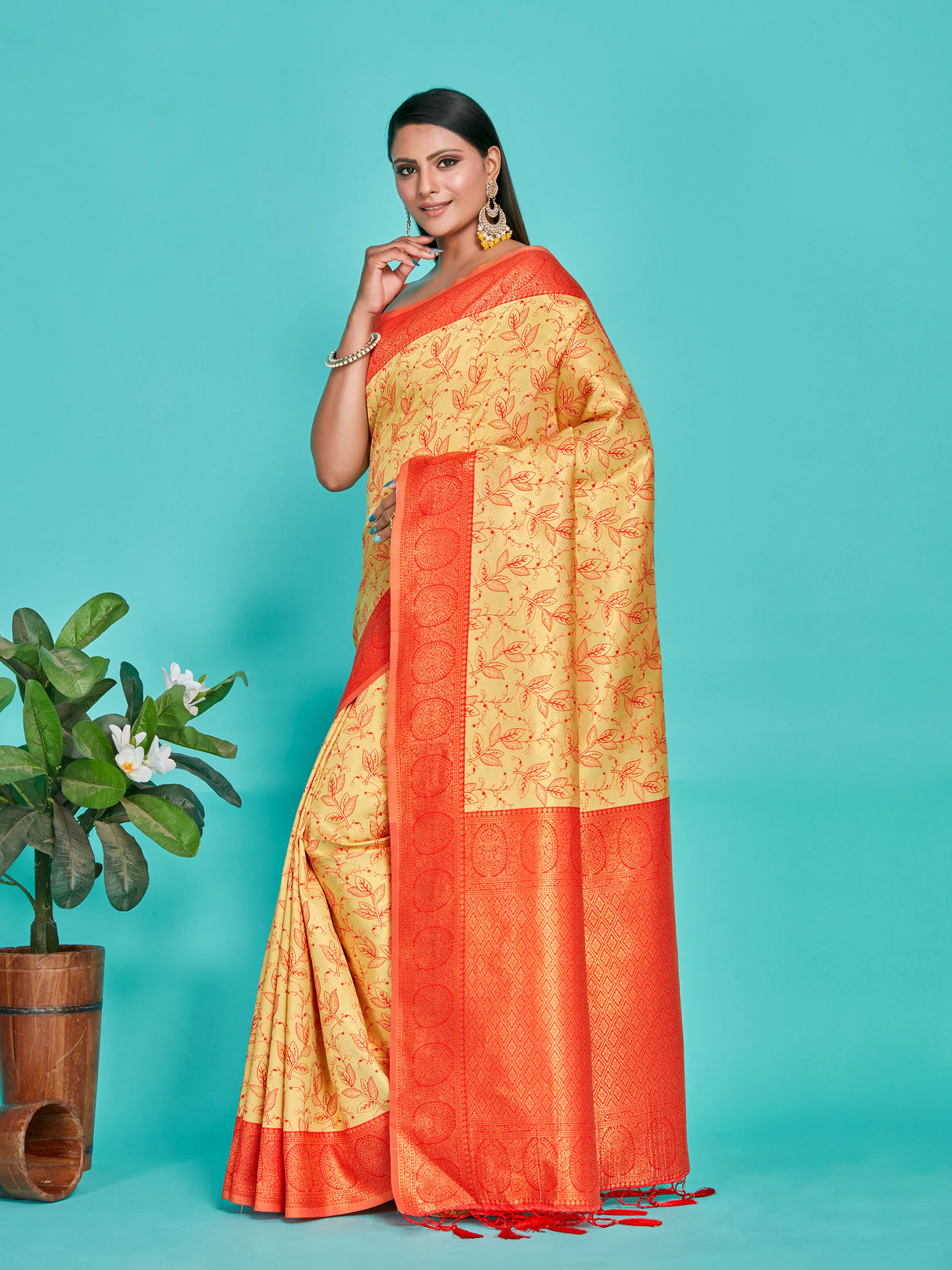 Mimosa Women's Woven Design Banarasi Art Silk Saree With Blouse Piece : SA00001274YLWFREE
