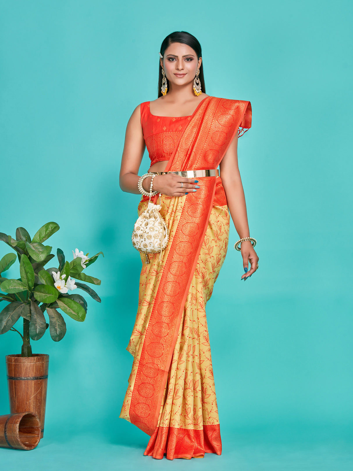 Mimosa Women's Woven Design Banarasi Art Silk Saree With Blouse Piece : SA00001274YLWFREE