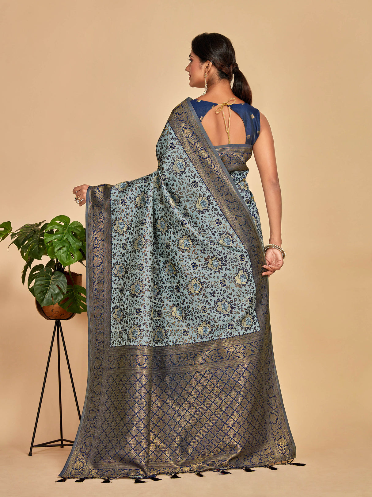 Mimosa Women's Woven Design Banarasi Art Silk Saree With Blouse Piece : SA00001275GYFREE