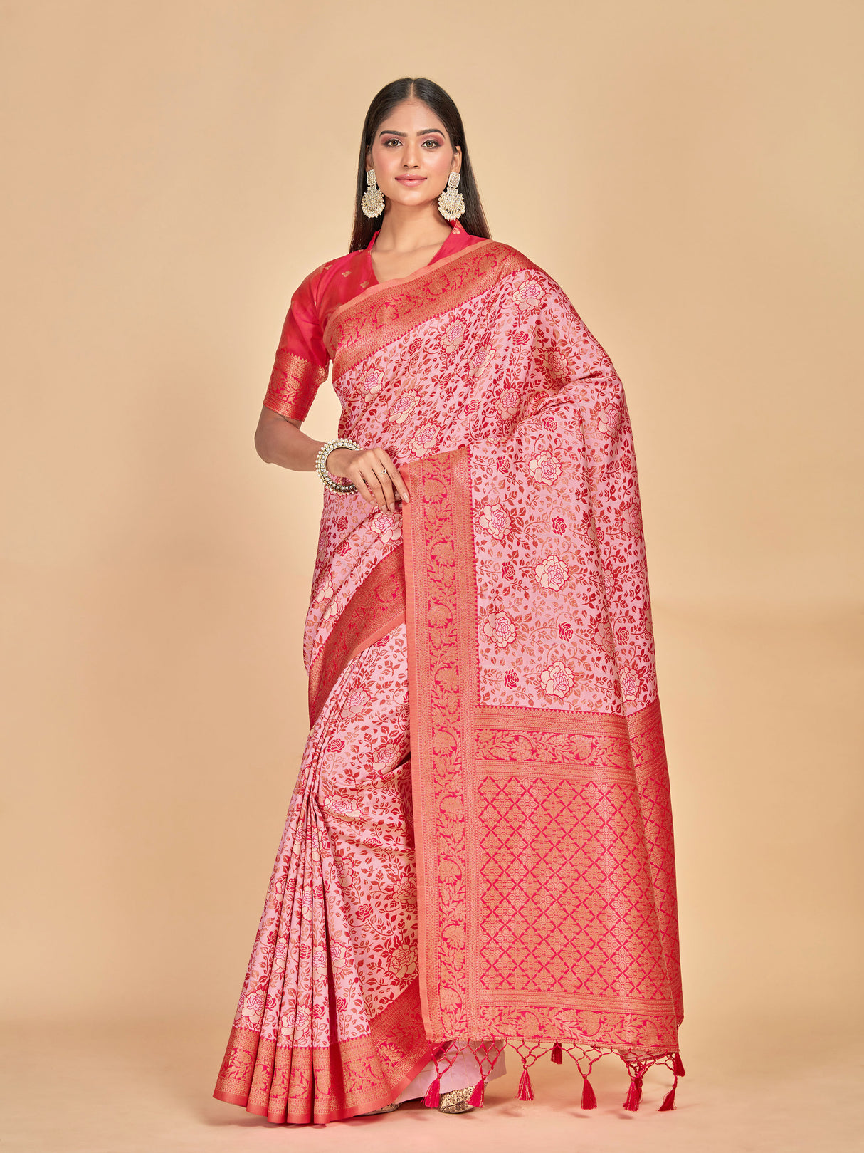 Mimosa Women's Woven Design Banarasi Art Silk Saree With Blouse Piece : SA00001275PNKFREE