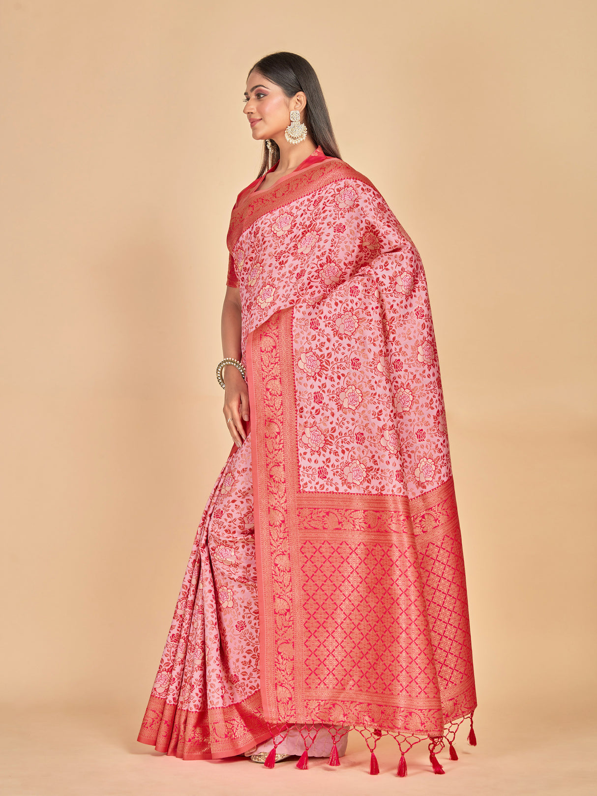 Mimosa Women's Woven Design Banarasi Art Silk Saree With Blouse Piece : SA00001275PNKFREE