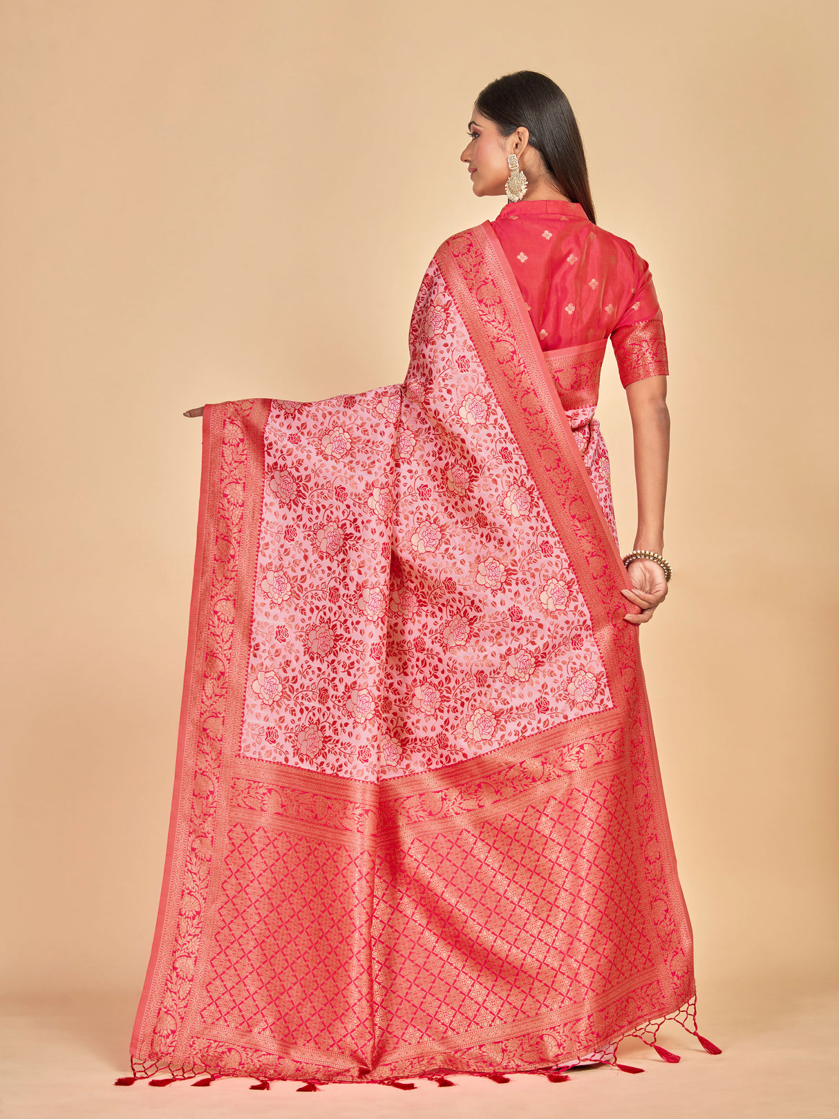 Mimosa Women's Woven Design Banarasi Art Silk Saree With Blouse Piece : SA00001275PNKFREE