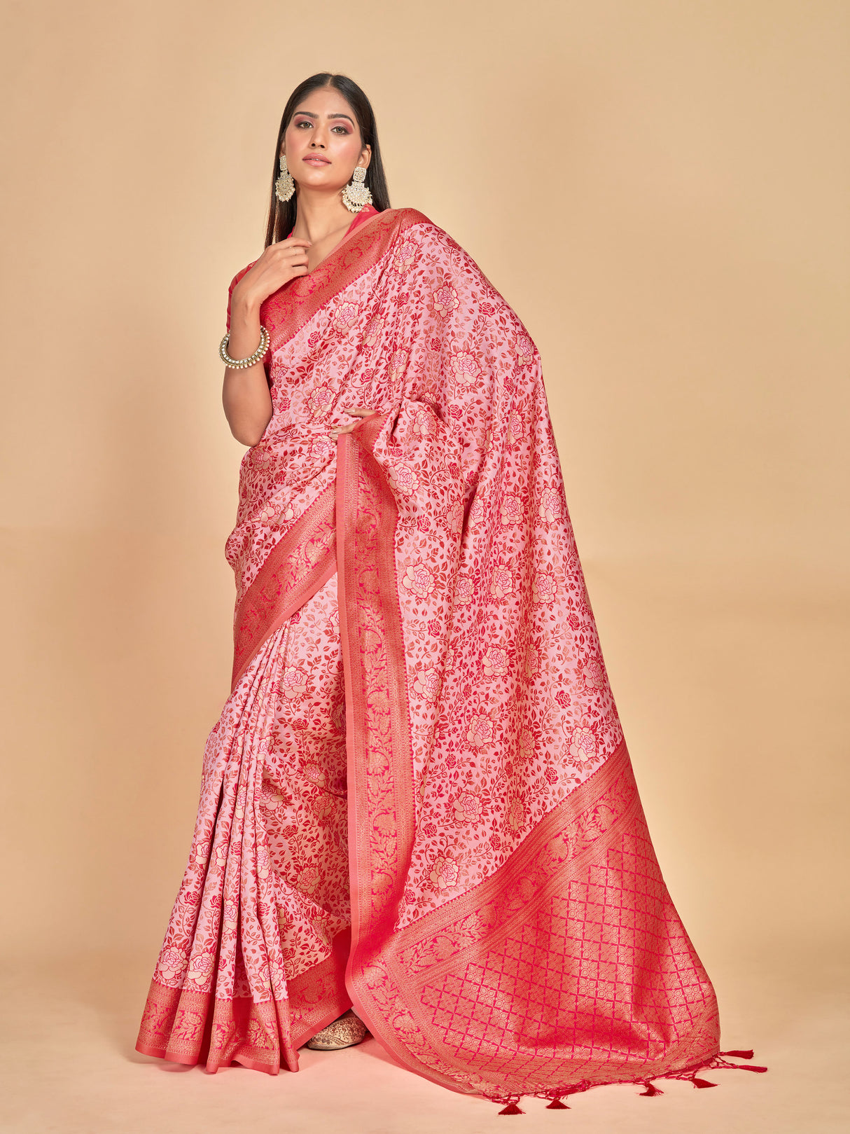 Mimosa Women's Woven Design Banarasi Art Silk Saree With Blouse Piece : SA00001275PNKFREE