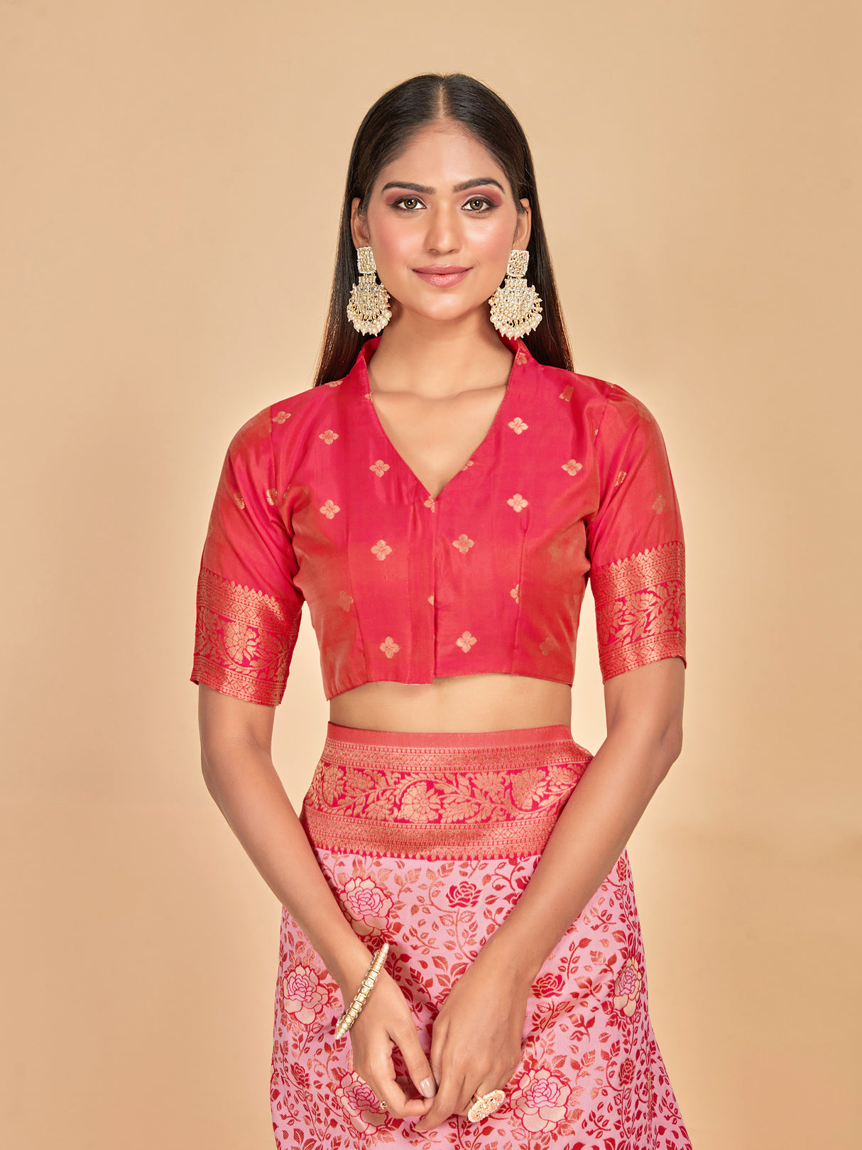 Mimosa Women's Woven Design Banarasi Art Silk Saree With Blouse Piece : SA00001275PNKFREE