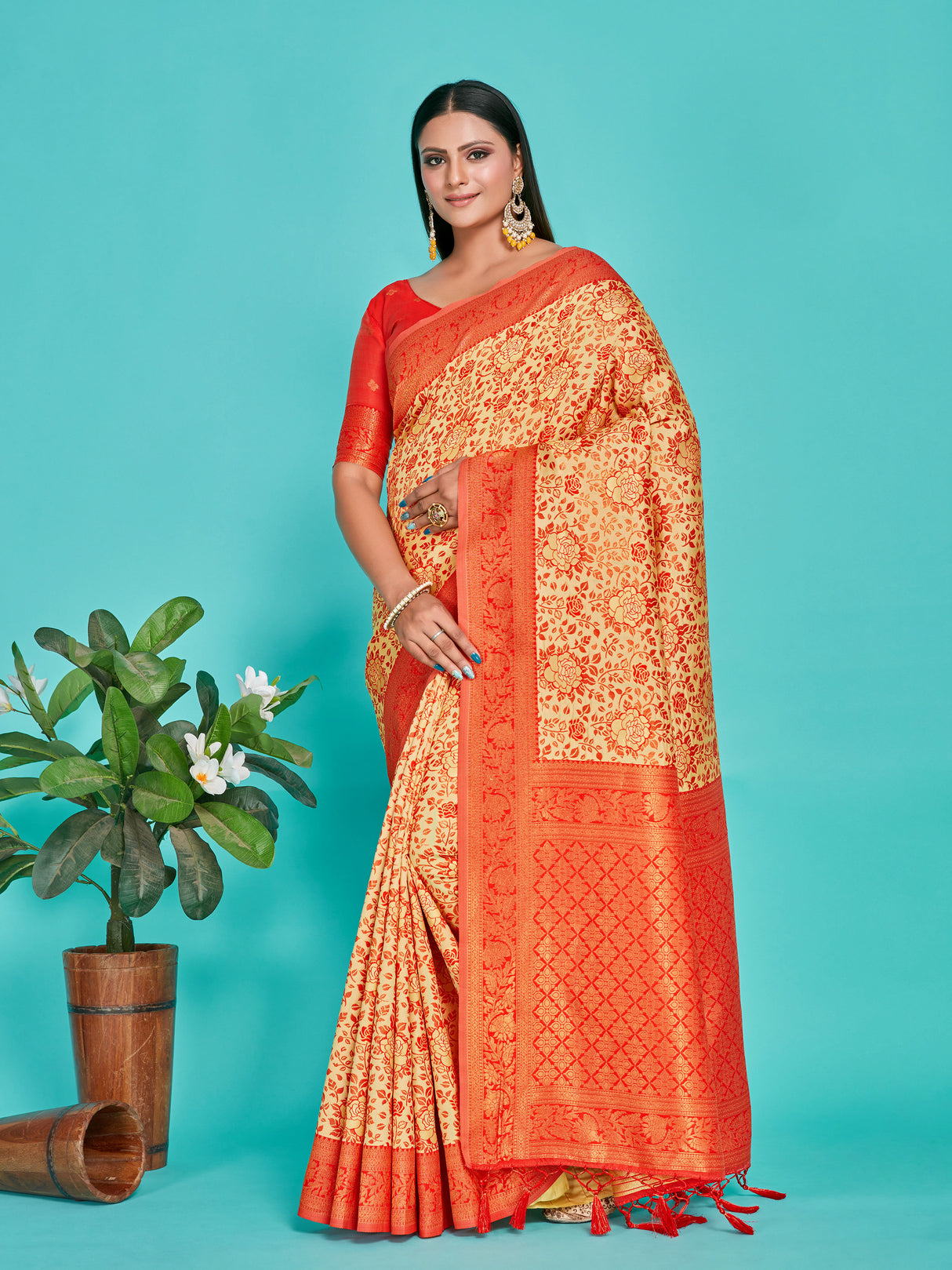 Mimosa Women's Woven Design Banarasi Art Silk Saree With Blouse Piece : SA00001275YLWFREE