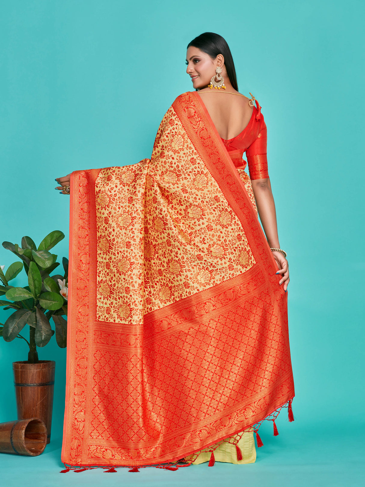 Mimosa Women's Woven Design Banarasi Art Silk Saree With Blouse Piece : SA00001275YLWFREE