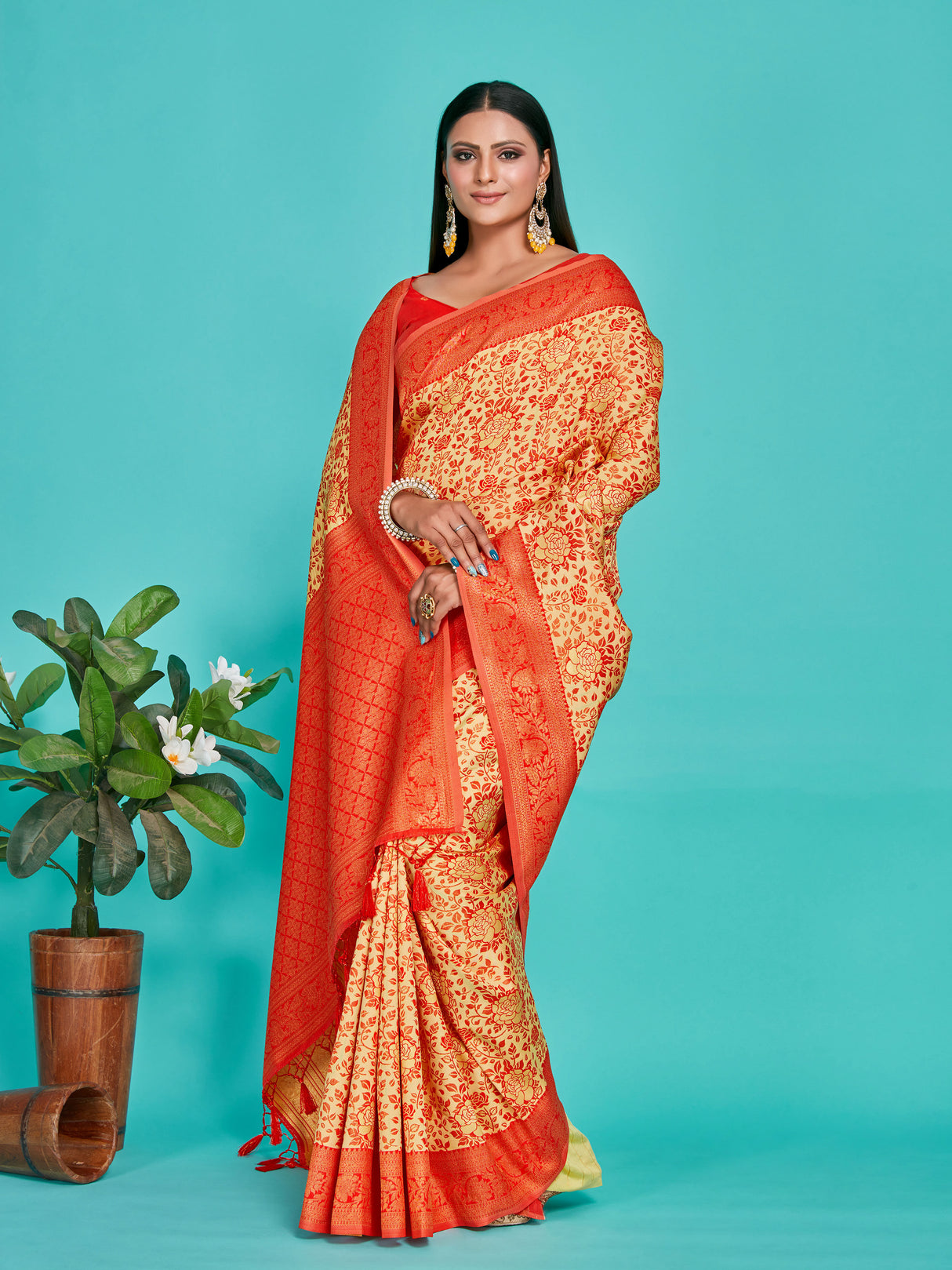 Mimosa Women's Woven Design Banarasi Art Silk Saree With Blouse Piece : SA00001275YLWFREE