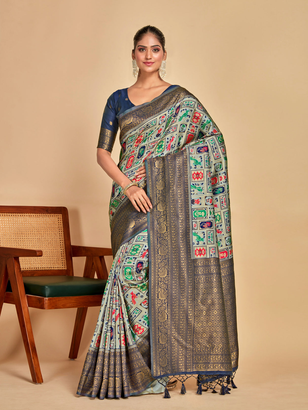Mimosa Women's Woven Design Kanjivaram Art Silk Saree With Blouse Piece : SA00001277GYFREE