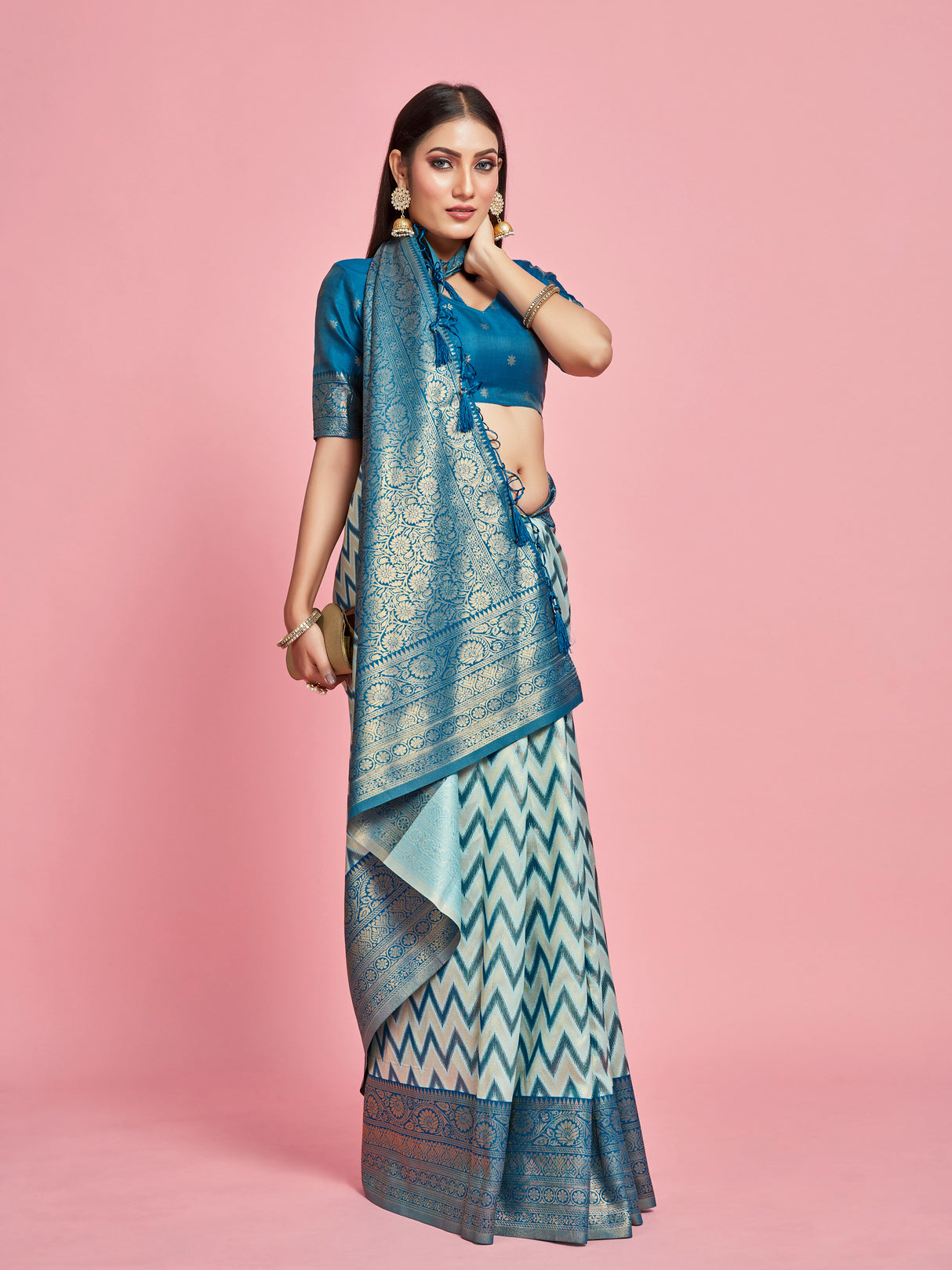 Mimosa Women's Woven Design Kanjivaram Art Silk Saree With Blouse Piece : SA00001280SFFREE