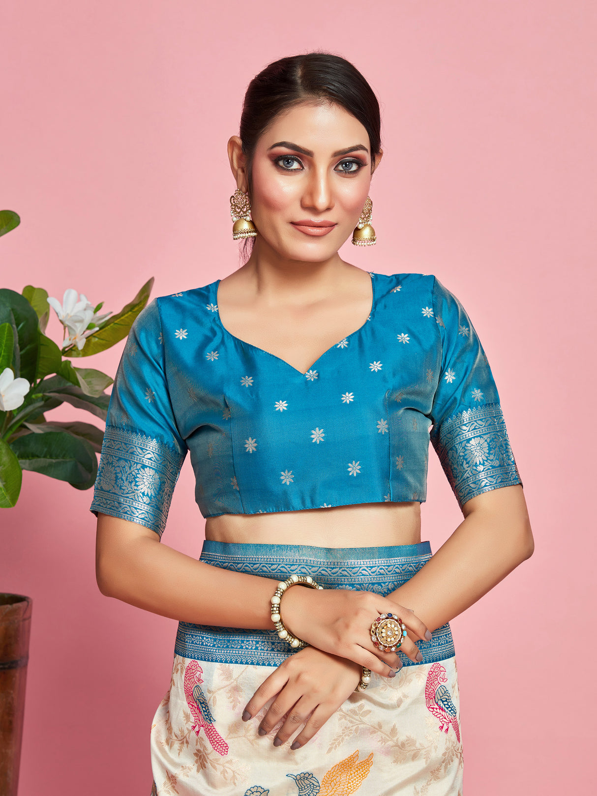 Mimosa Women's Woven Design Banarasi Lenin Saree With Blouse Piece : SA00001281HWFREE