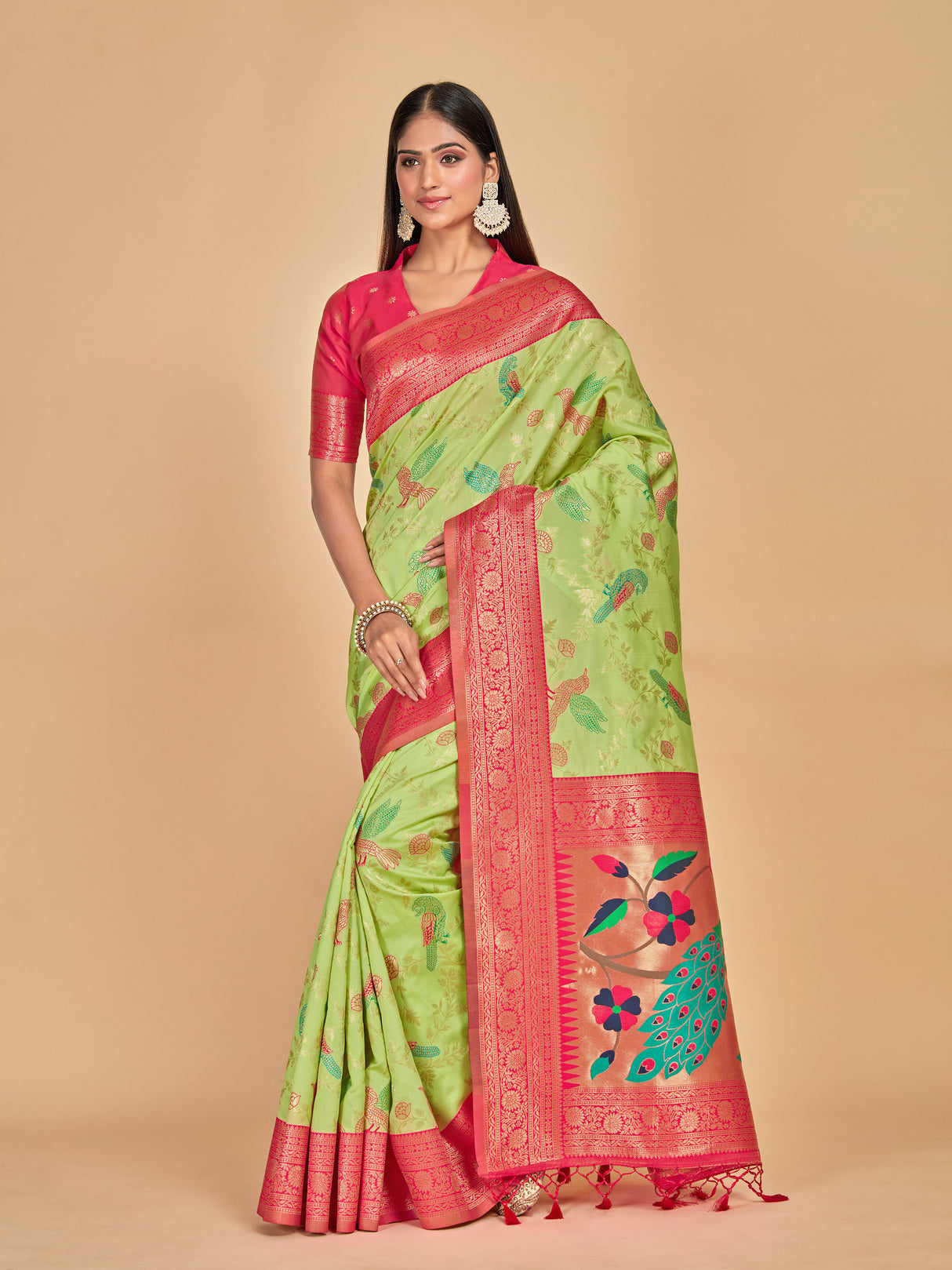 Mimosa Women's Woven Design Banarasi Lenin Saree With Blouse Piece : SA00001281LRFREE