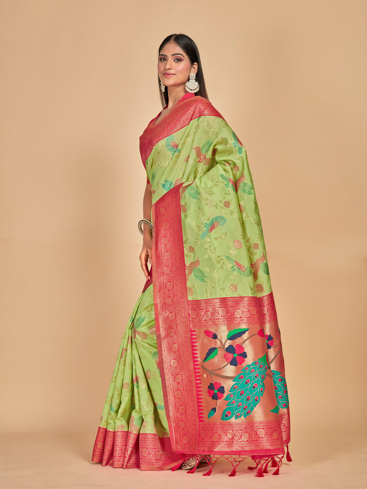 Mimosa Women's Woven Design Banarasi Lenin Saree With Blouse Piece : SA00001281LRFREE
