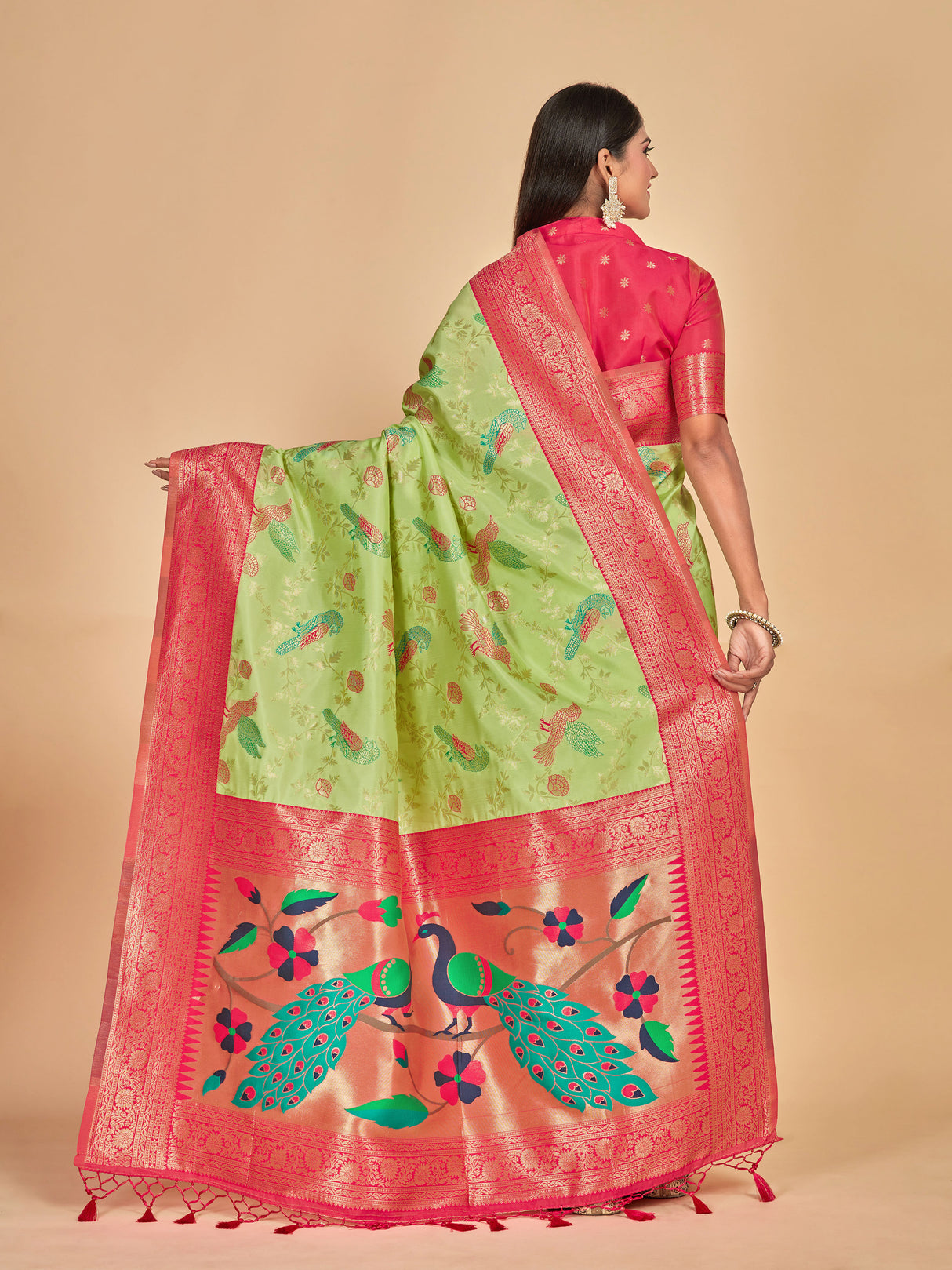 Mimosa Women's Woven Design Banarasi Lenin Saree With Blouse Piece : SA00001281LRFREE