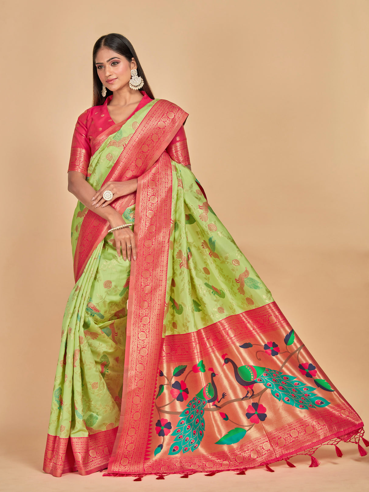 Mimosa Women's Woven Design Banarasi Lenin Saree With Blouse Piece : SA00001281LRFREE