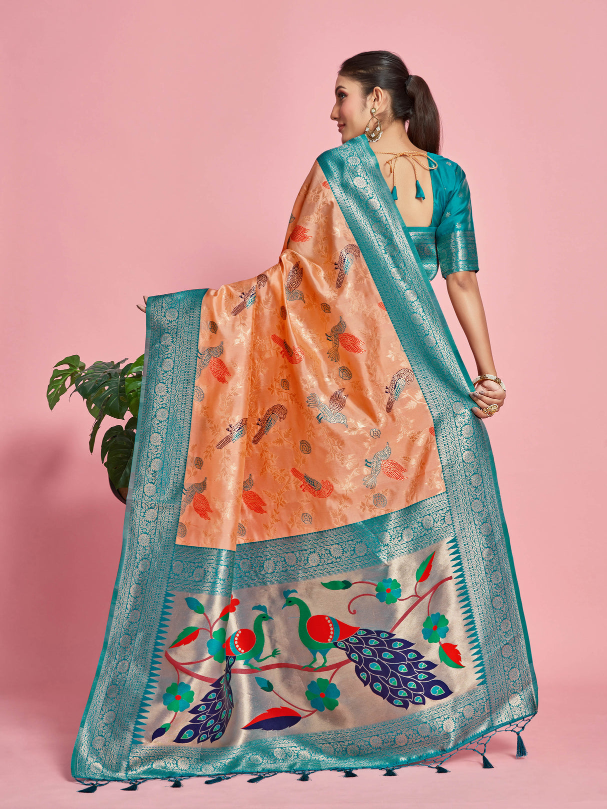 Mimosa Women's Woven Design Banarasi Lenin Saree With Blouse Piece : SA00001281PCFREE