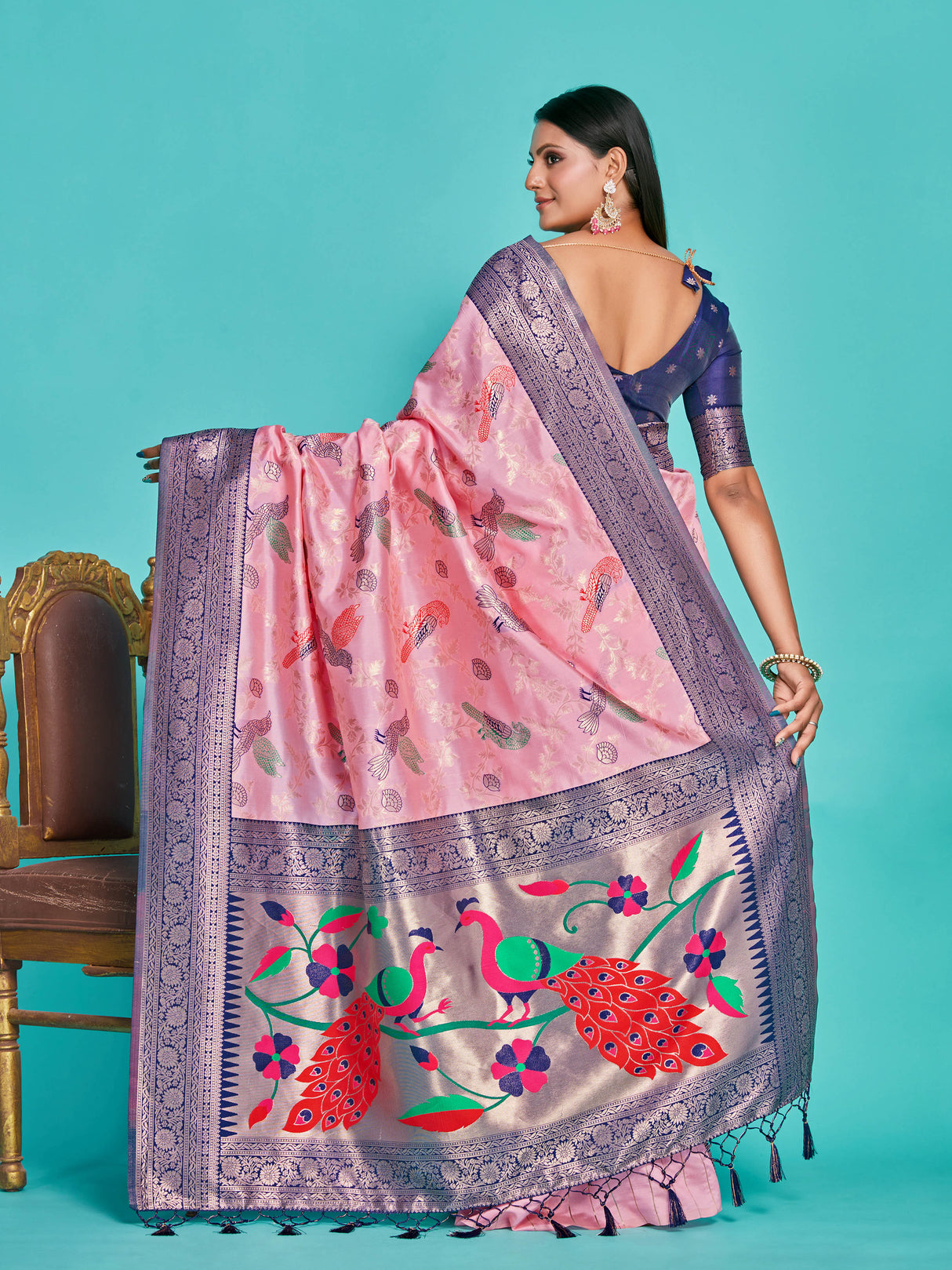 Mimosa Women's Woven Design Banarasi Lenin Saree With Blouse Piece : SA00001281PNKFREE