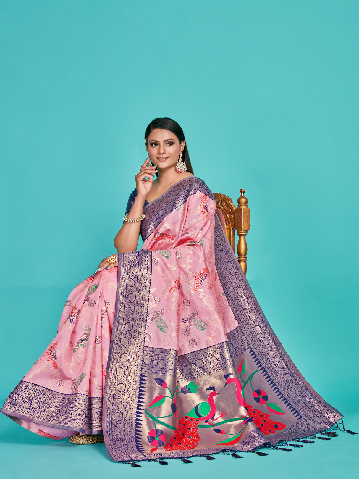 Mimosa Women's Woven Design Banarasi Lenin Saree With Blouse Piece : SA00001281PNKFREE