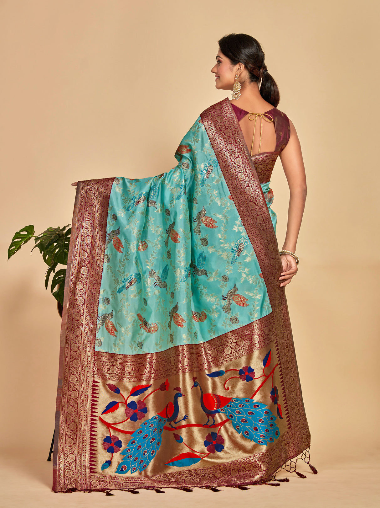 Mimosa Women's Woven Design Banarasi Lenin Saree With Blouse Piece : SA00001281SFFREE