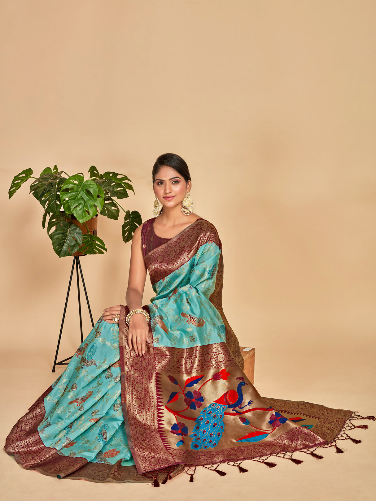 Mimosa Women's Woven Design Banarasi Lenin Saree With Blouse Piece : SA00001281SFFREE