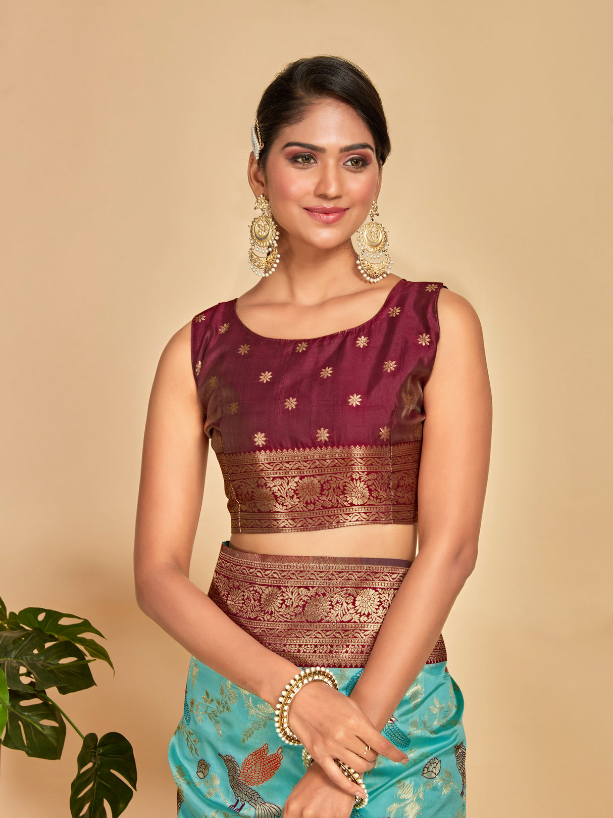 Mimosa Women's Woven Design Banarasi Lenin Saree With Blouse Piece : SA00001281SFFREE