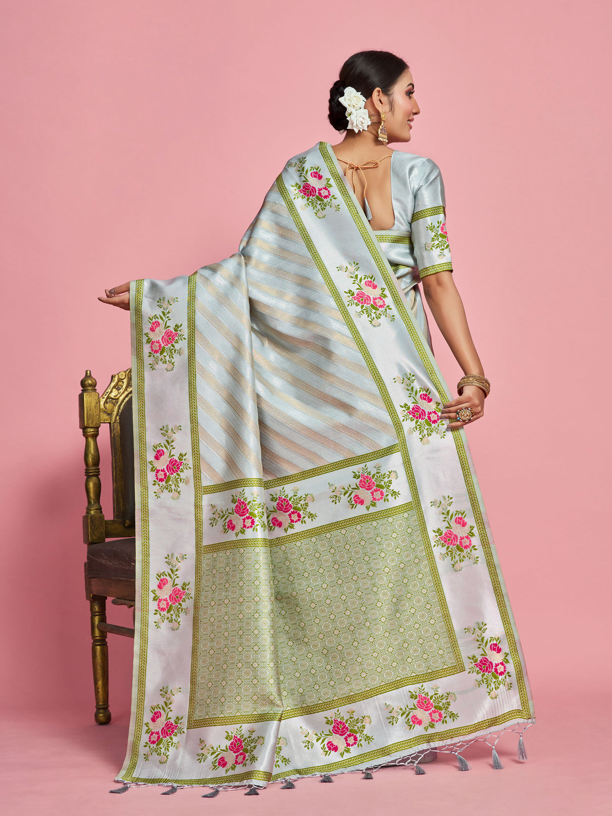 Mimosa Women's Woven Design Banarasi Art Silk Saree With Blouse Piece : SA00001282GYFREE