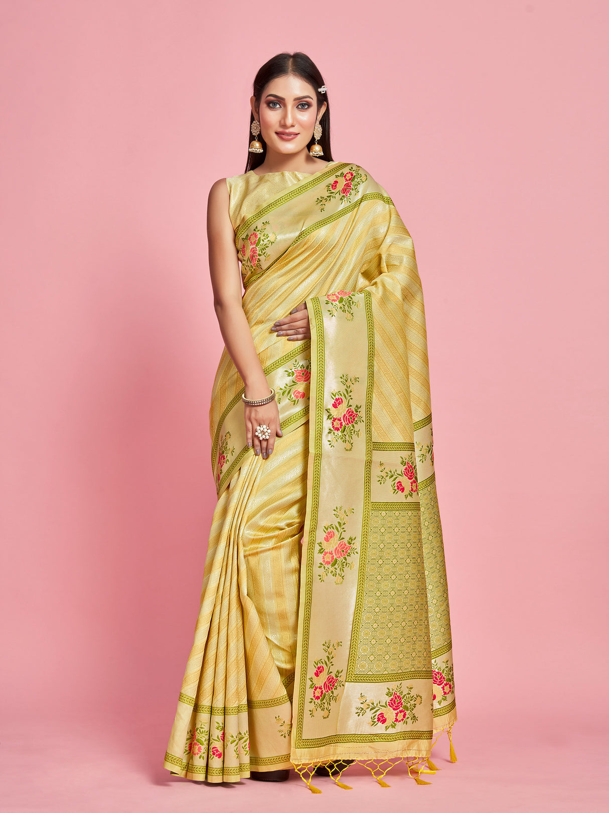 Mimosa Women's Woven Design Banarasi Art Silk Saree With Blouse Piece : SA00001282YLWFREE
