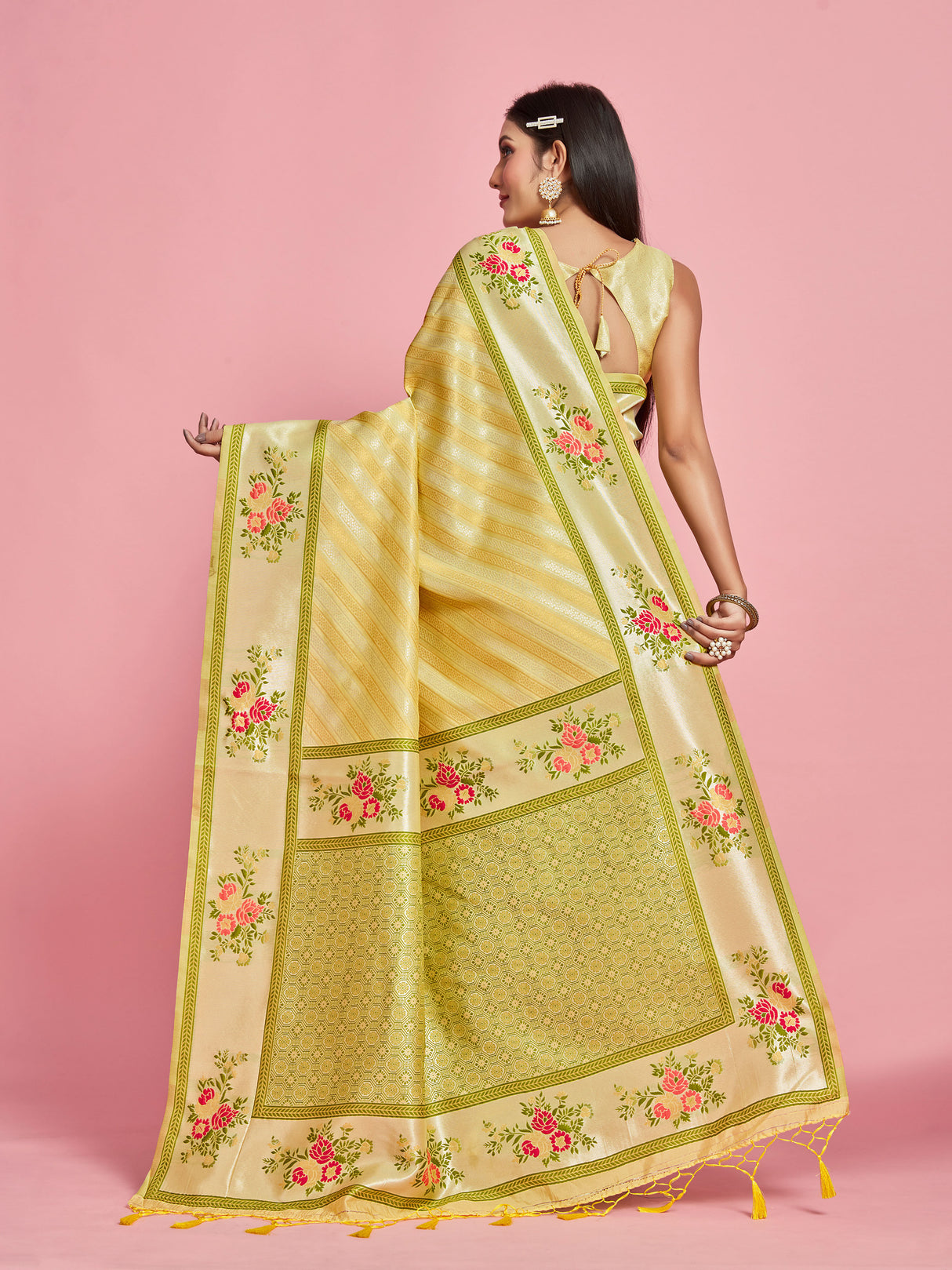 Mimosa Women's Woven Design Banarasi Art Silk Saree With Blouse Piece : SA00001282YLWFREE
