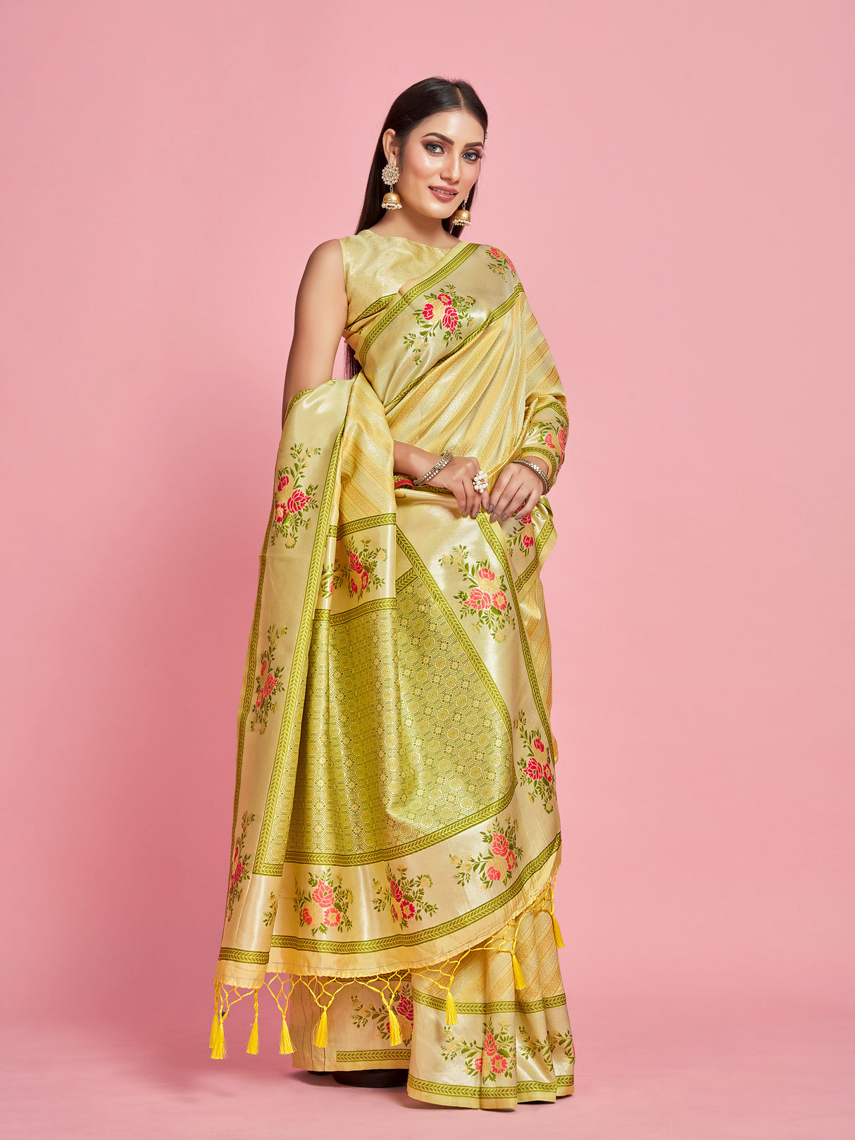 Mimosa Women's Woven Design Banarasi Art Silk Saree With Blouse Piece : SA00001282YLWFREE