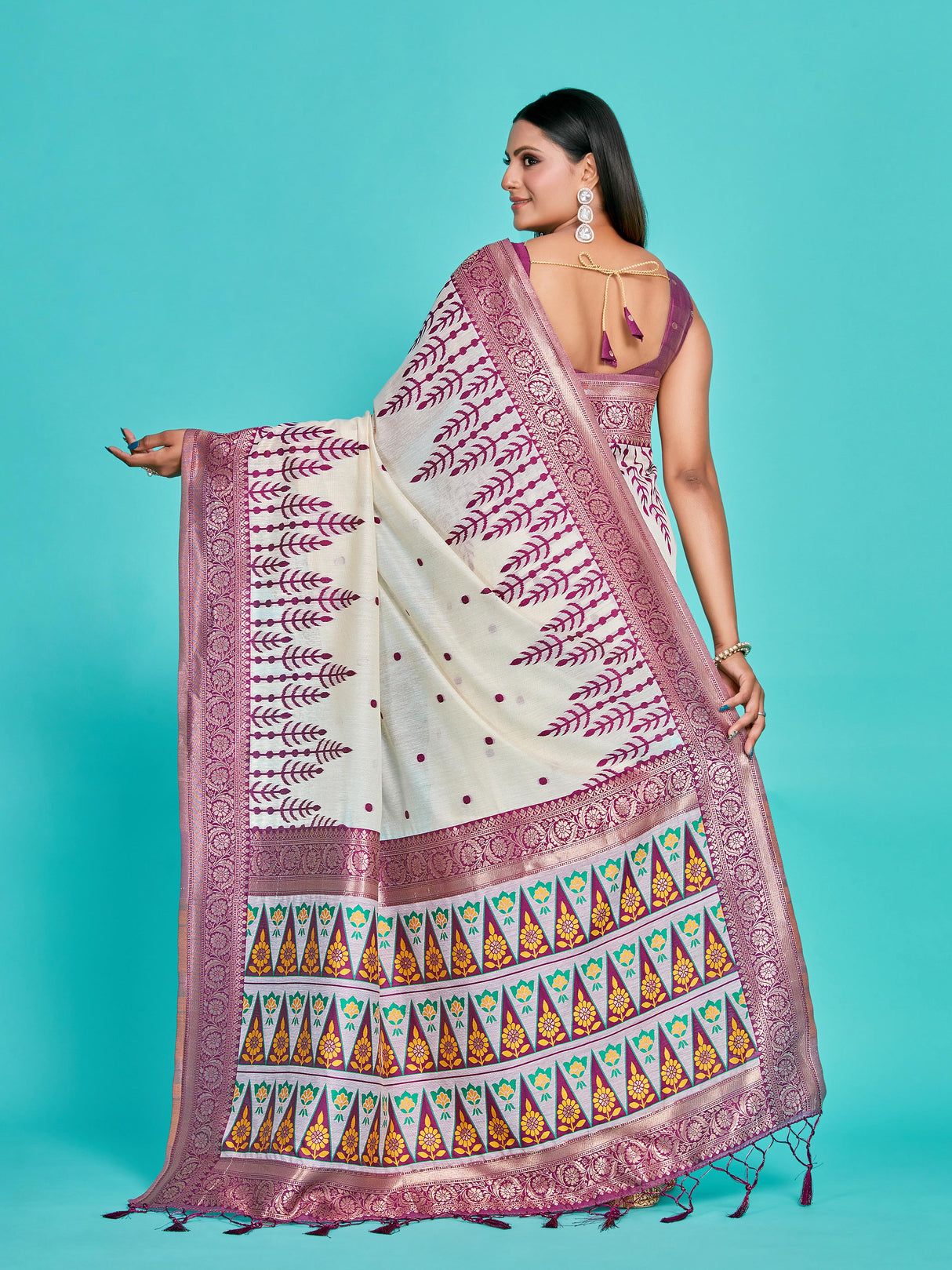 Mimosa Women's Woven Design Banarasi Linen Saree With Blouse Piece : SA00001284WNFREE