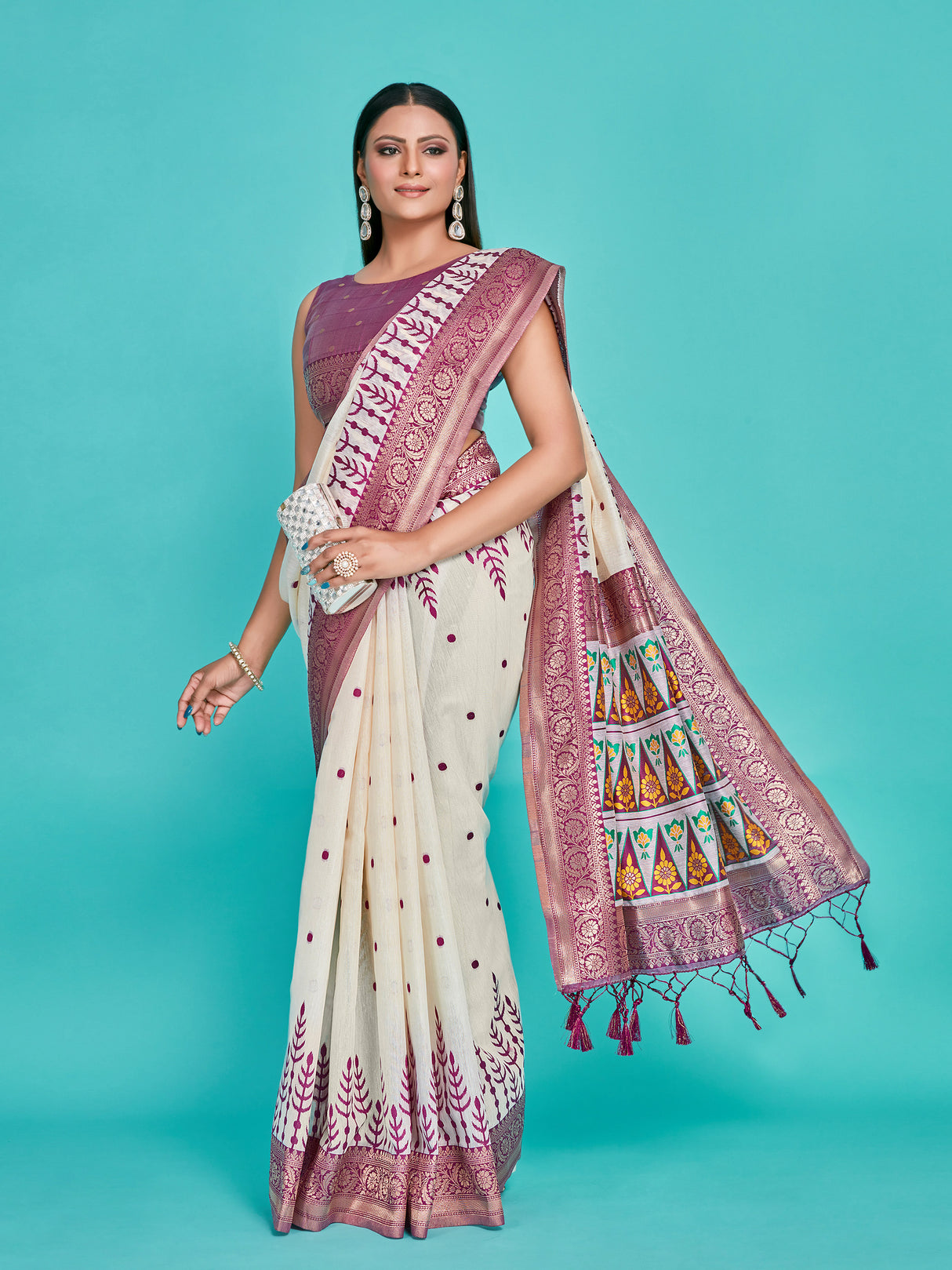 Mimosa Women's Woven Design Banarasi Linen Saree With Blouse Piece : SA00001284WNFREE