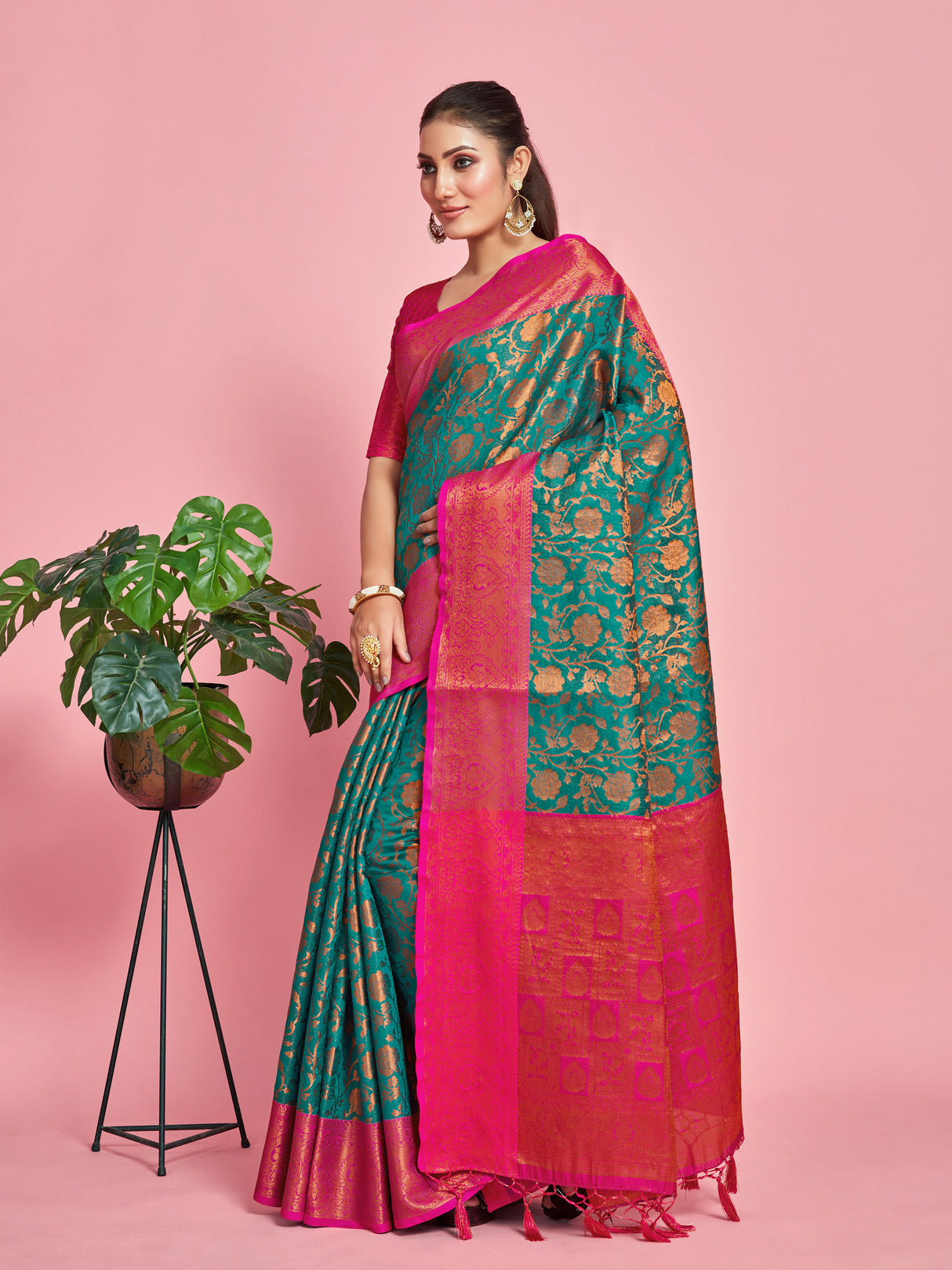 Mimosa Women's Woven Design Kanjivaram Art Silk Saree With Blouse Piece : SA00001291RMFREE