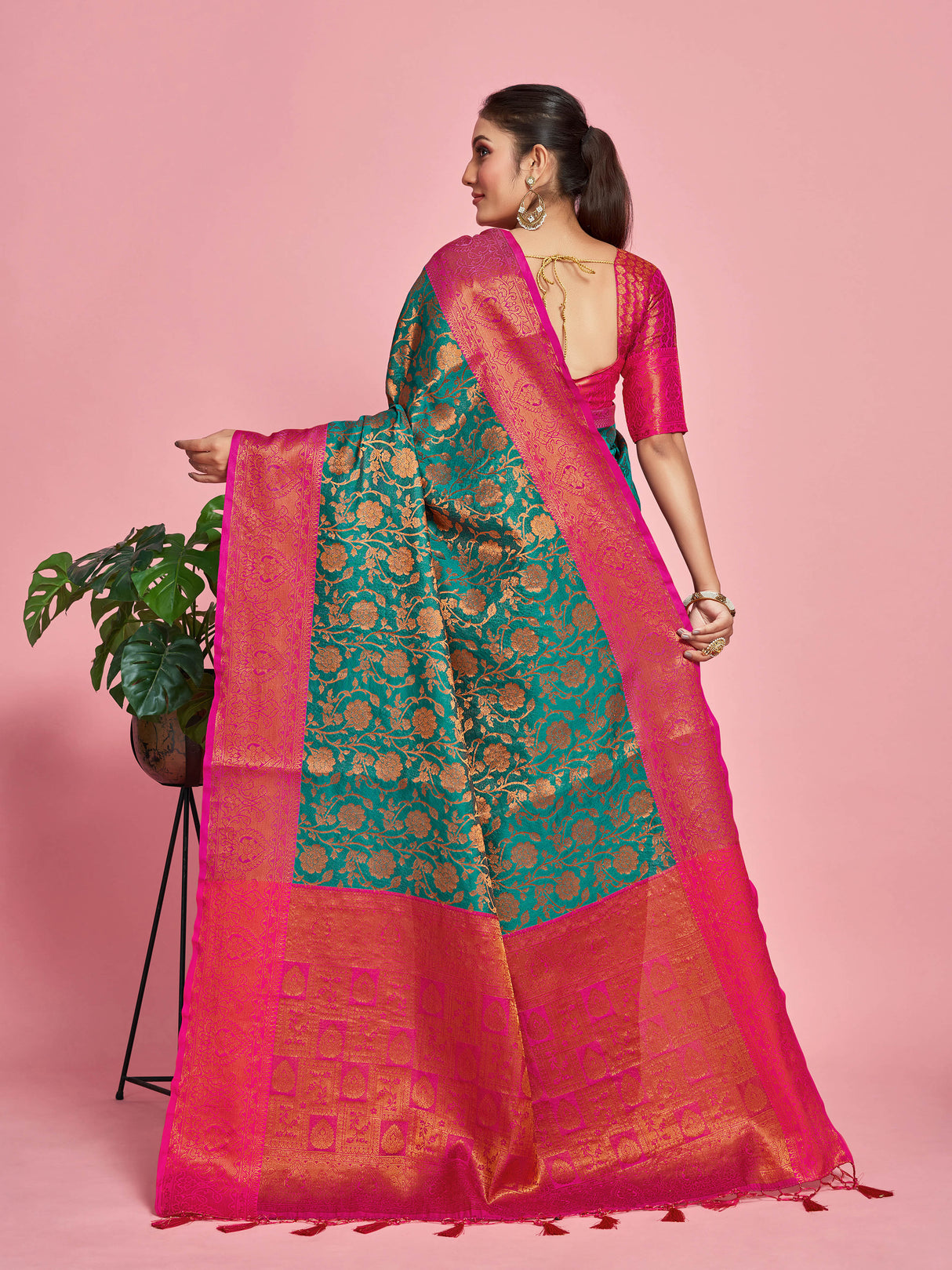 Mimosa Women's Woven Design Kanjivaram Art Silk Saree With Blouse Piece : SA00001291RMFREE