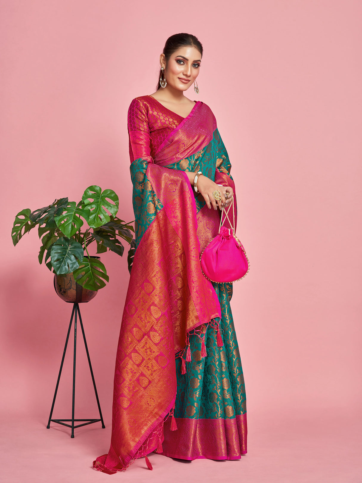 Mimosa Women's Woven Design Kanjivaram Art Silk Saree With Blouse Piece : SA00001291RMFREE