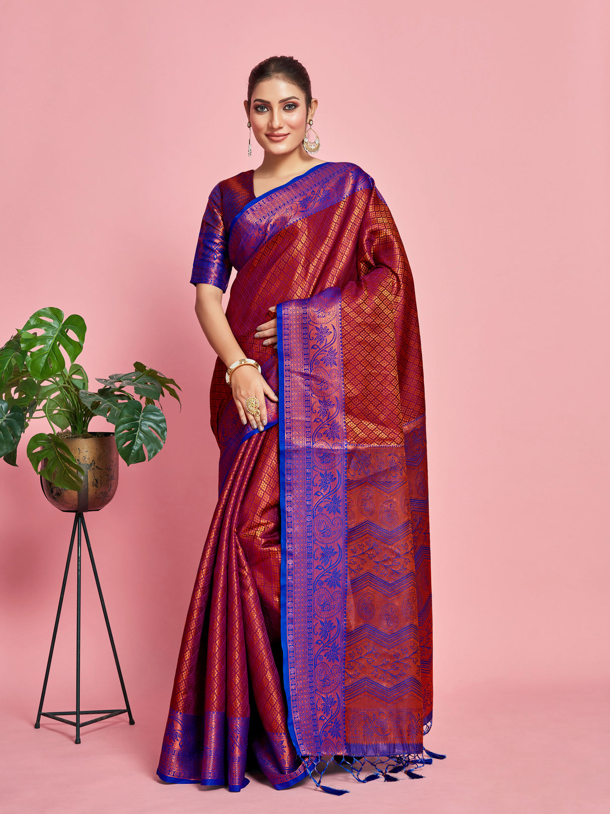 Mimosa Women's Woven Design Kanjivaram Art Silk Saree With Blouse Piece : SA00001293VLFREE