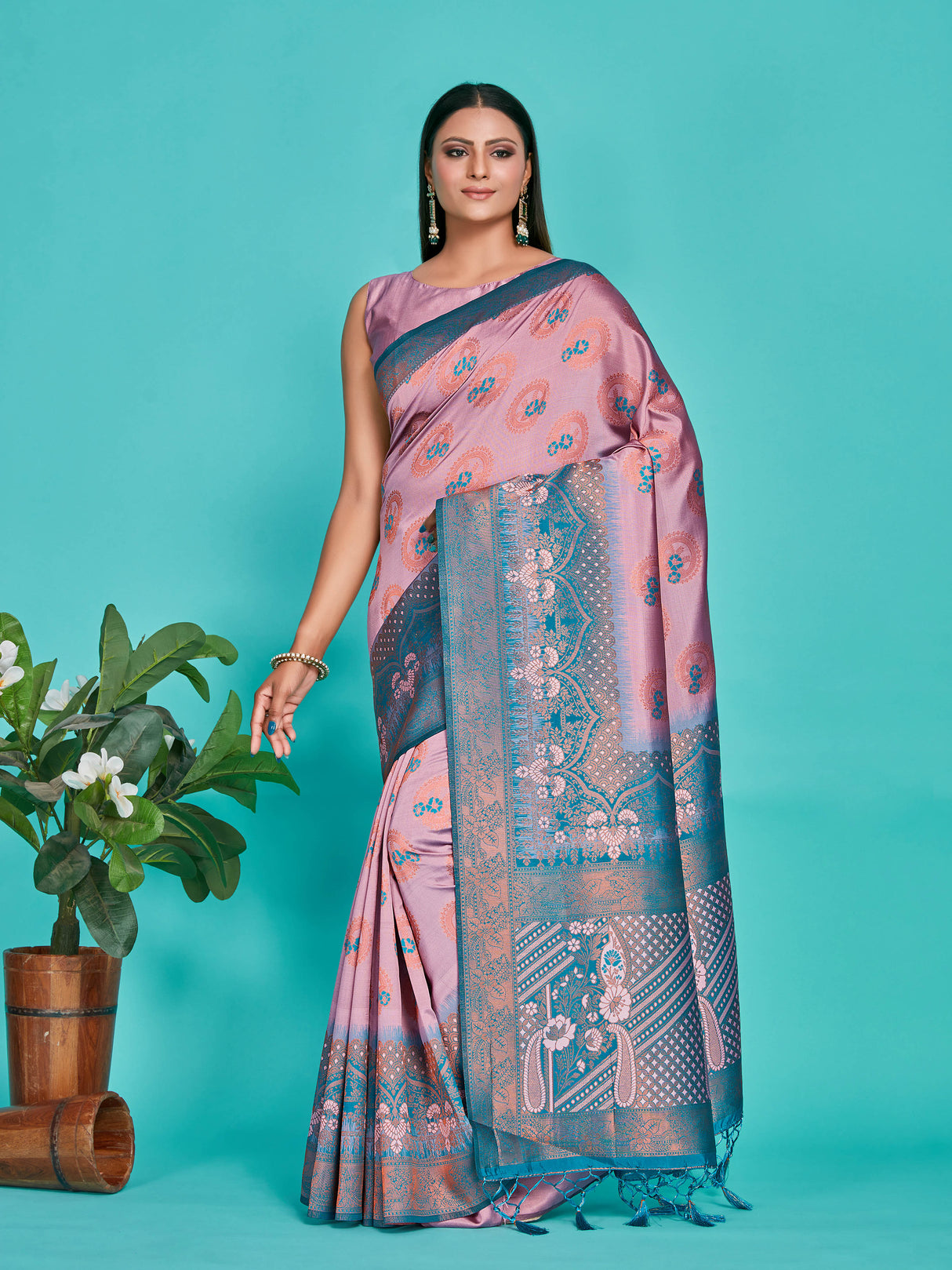 Mimosa Women's Woven Design Kanjivaram Art Silk Saree With Blouse Piece : SA00001295PNKFREE