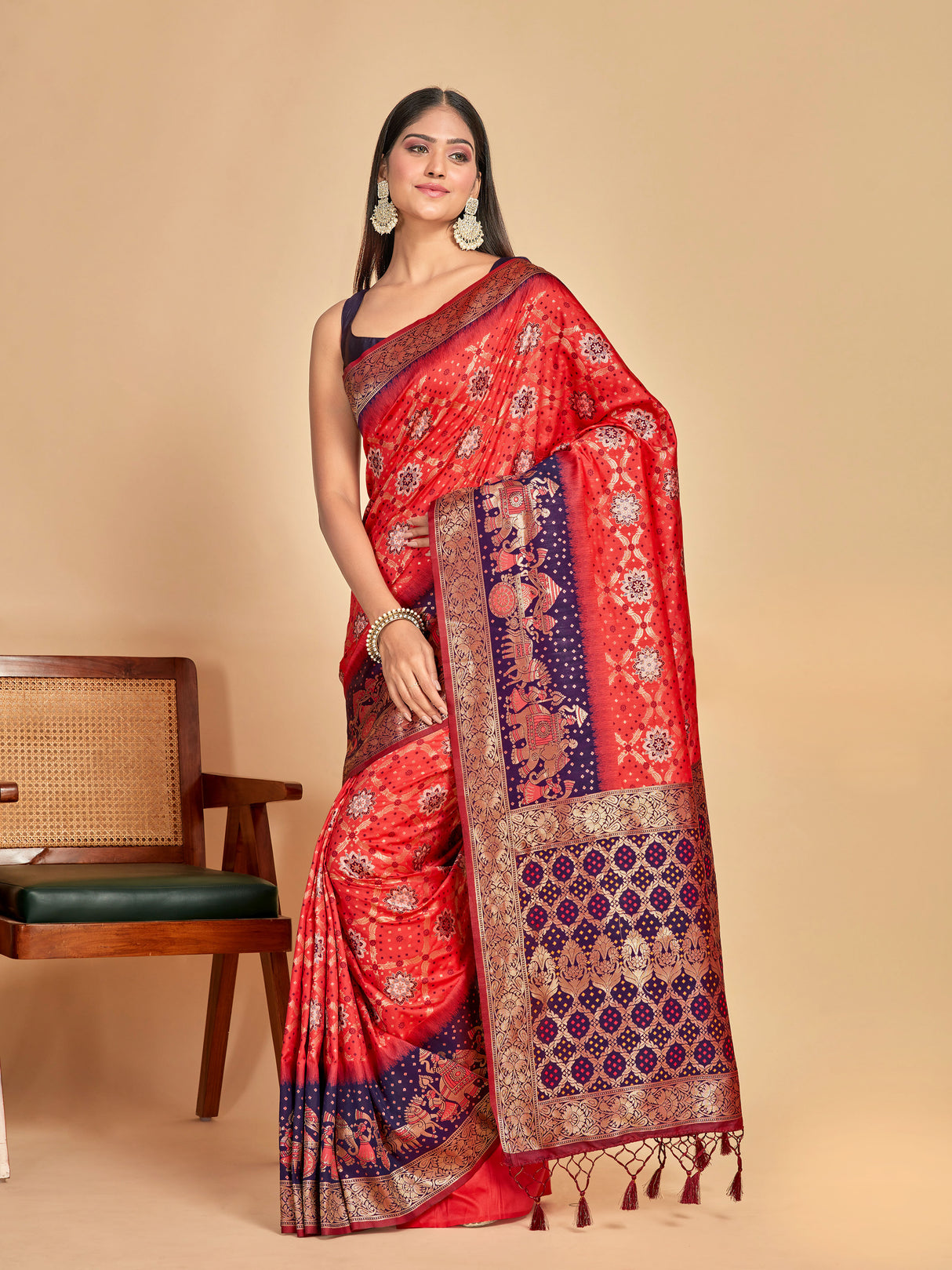 Mimosa Women's Woven Design Patola Art Silk Saree With Blouse Piece : SA00001296STFREE