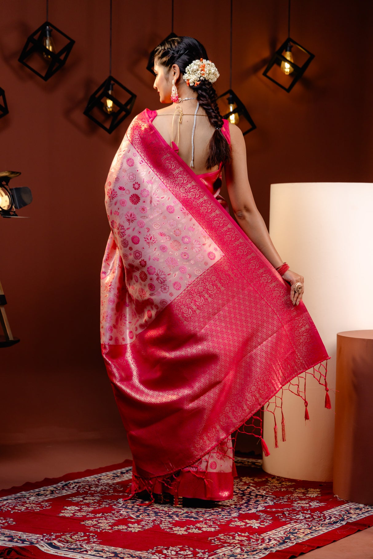 Mimosa Women's Woven Design Kanjivaram Style Art Silk Saree With Blouse Piece : SA00001591PNKFREE