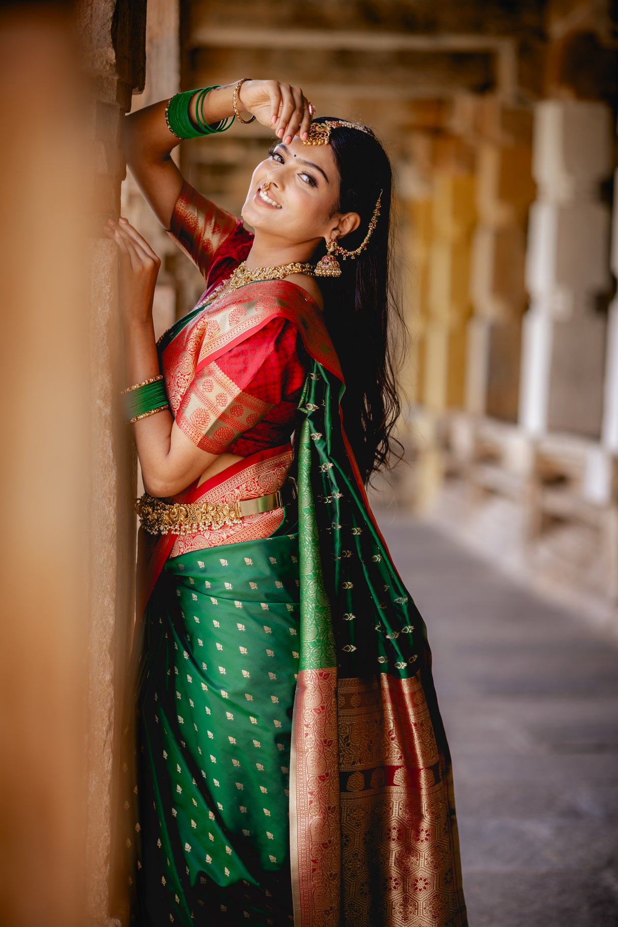 Mimosa Women's Woven Design Kanjivaram Style Art Silk Saree With Blouse Piece : SA00001607GRNFREE