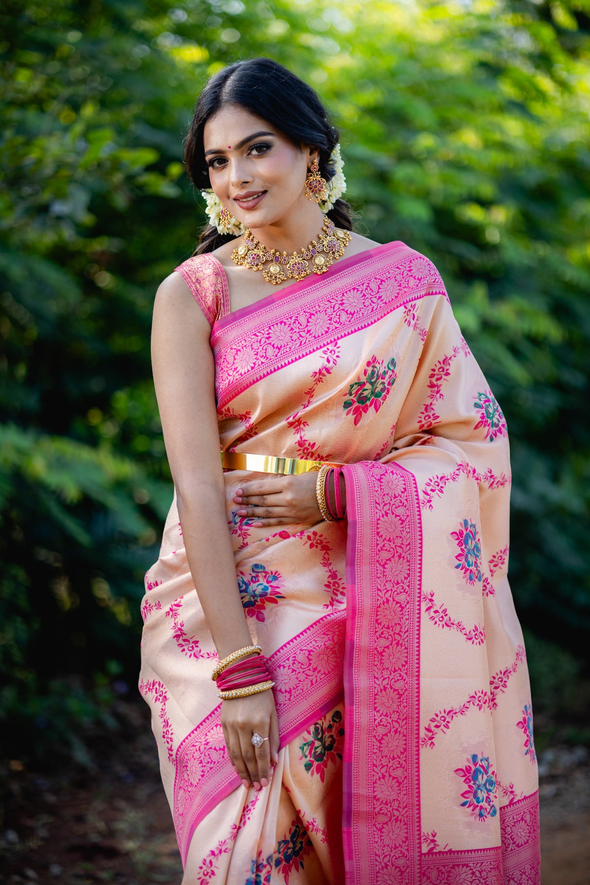 Mimosa Women's Woven Design Kanjivaram Style Art Silk Saree With Blouse Piece : SA00001626PCFREE