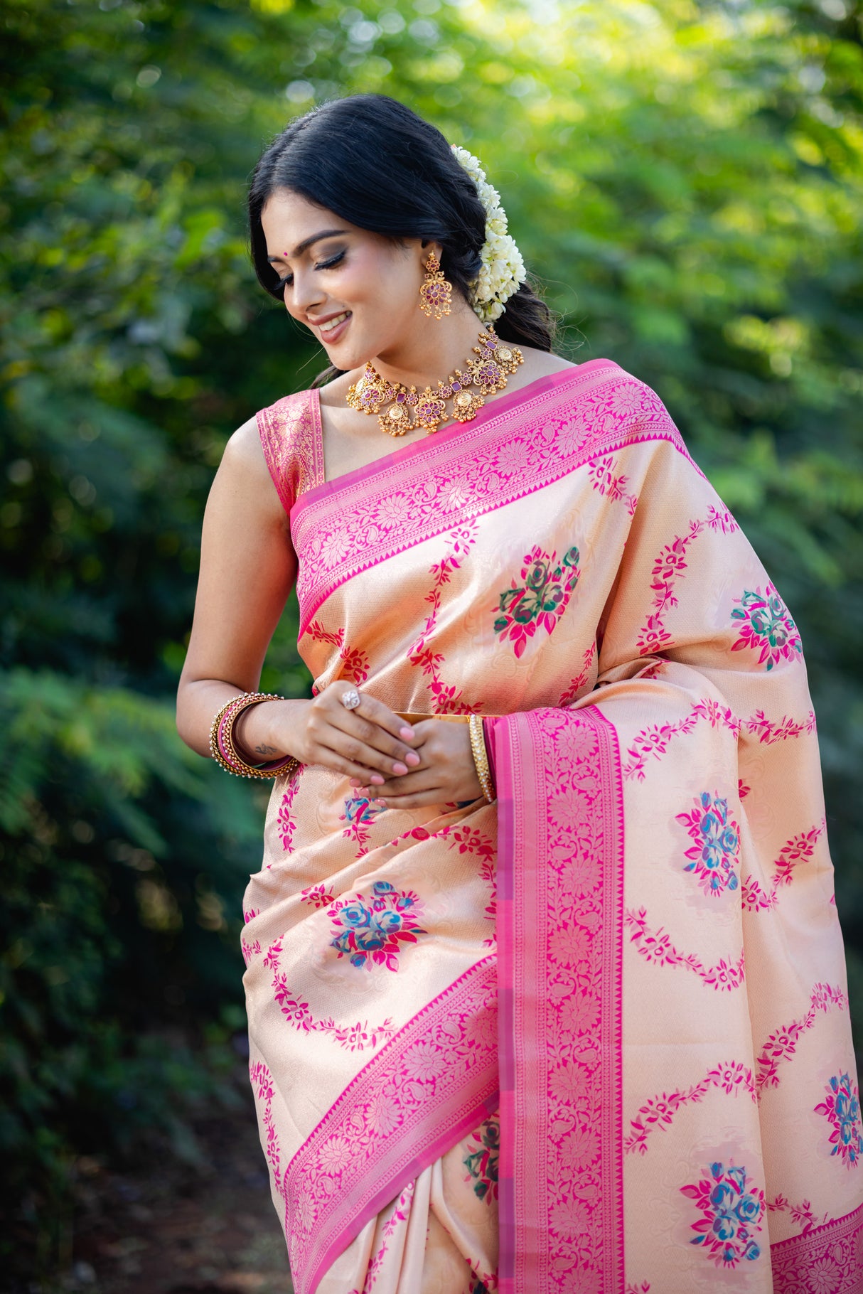 Mimosa Women's Woven Design Kanjivaram Style Art Silk Saree With Blouse Piece : SA00001626PCFREE